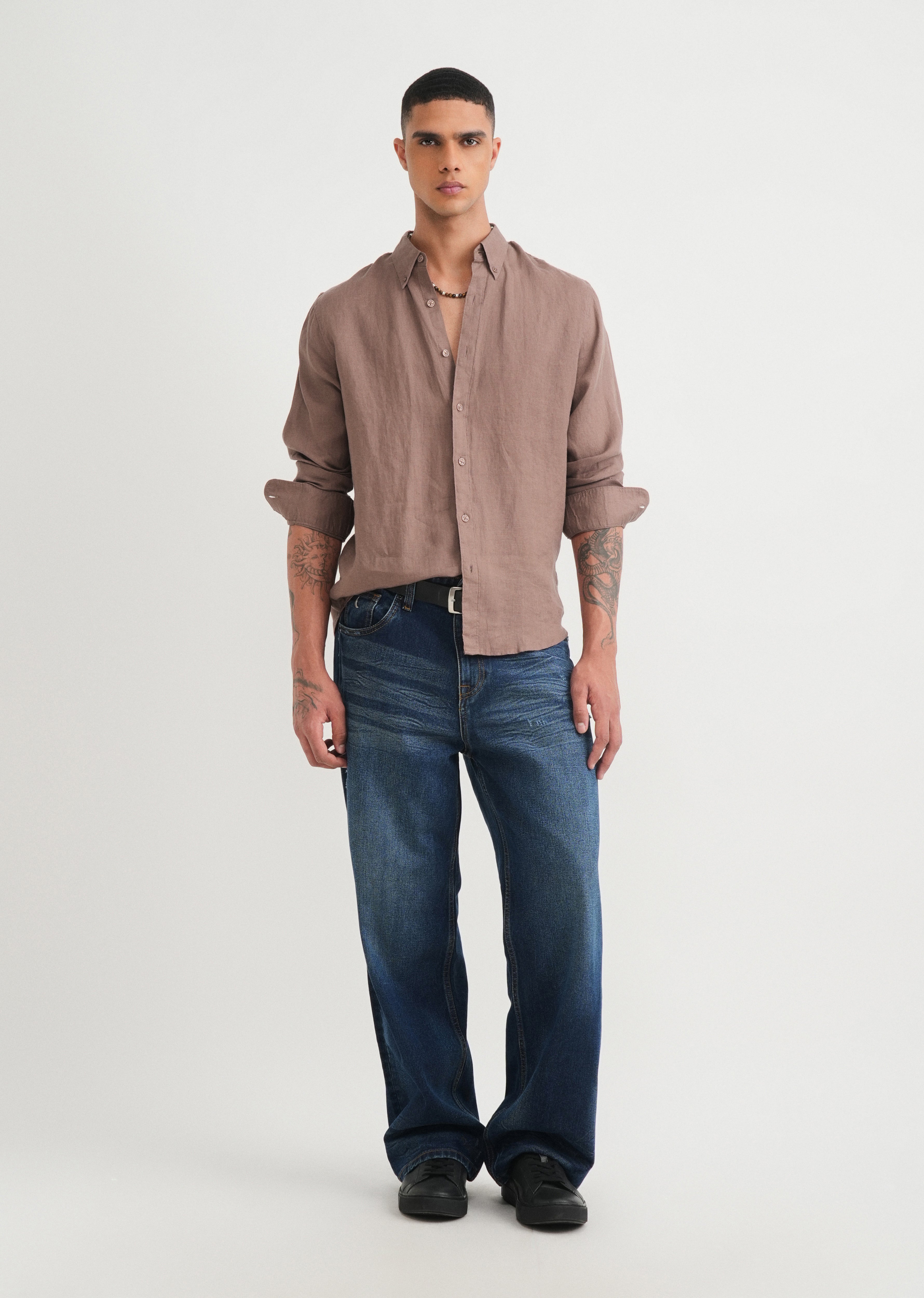 100% Pure Linen Brown Shirt