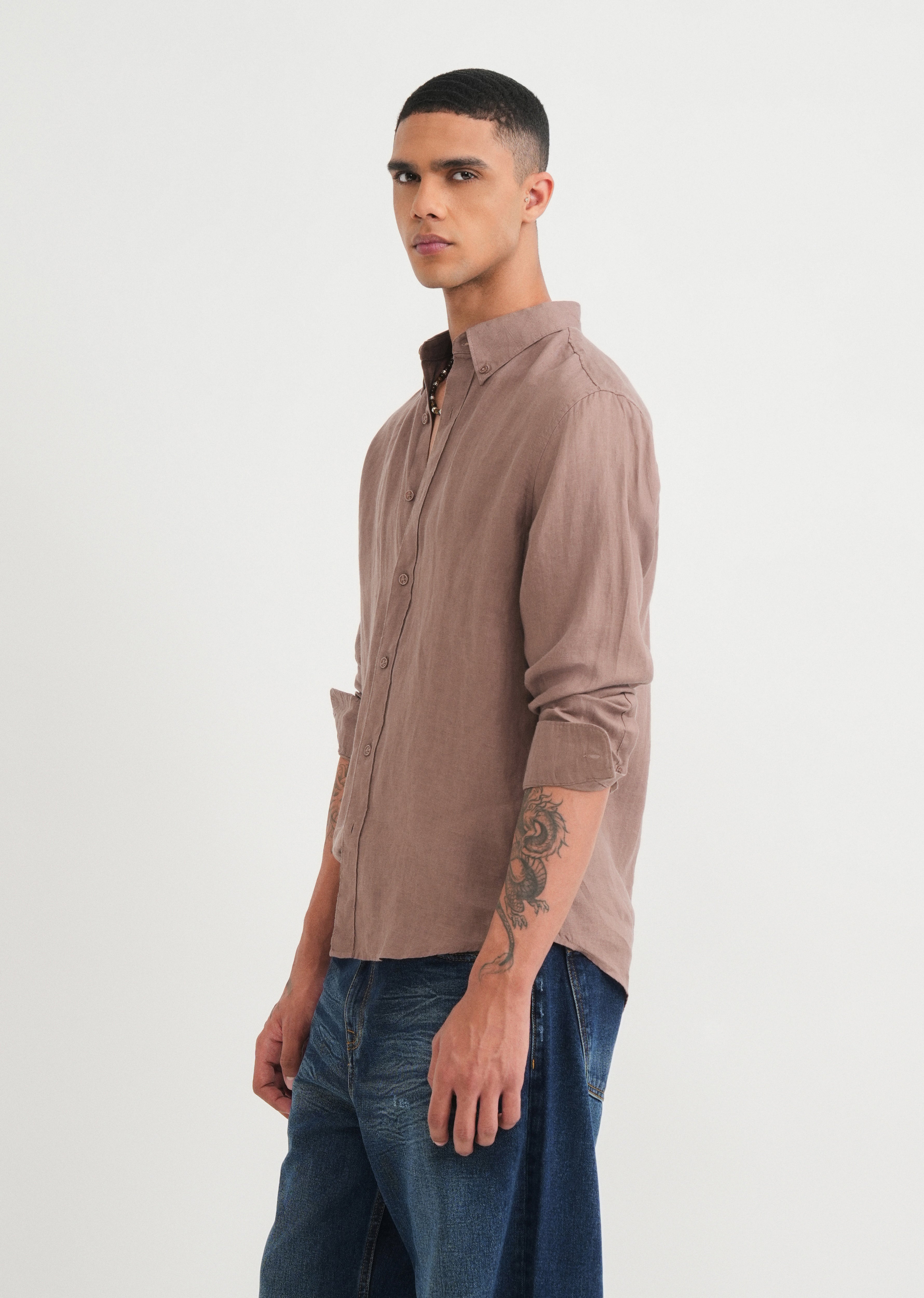 100% Pure Linen Brown Shirt