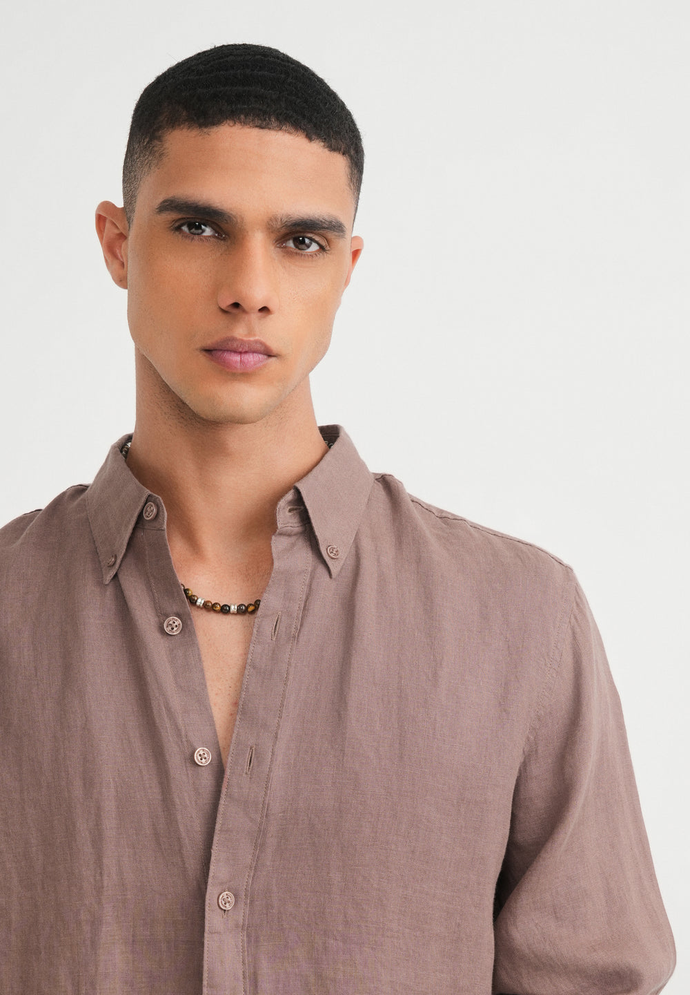100% Pure Linen Brown Shirt