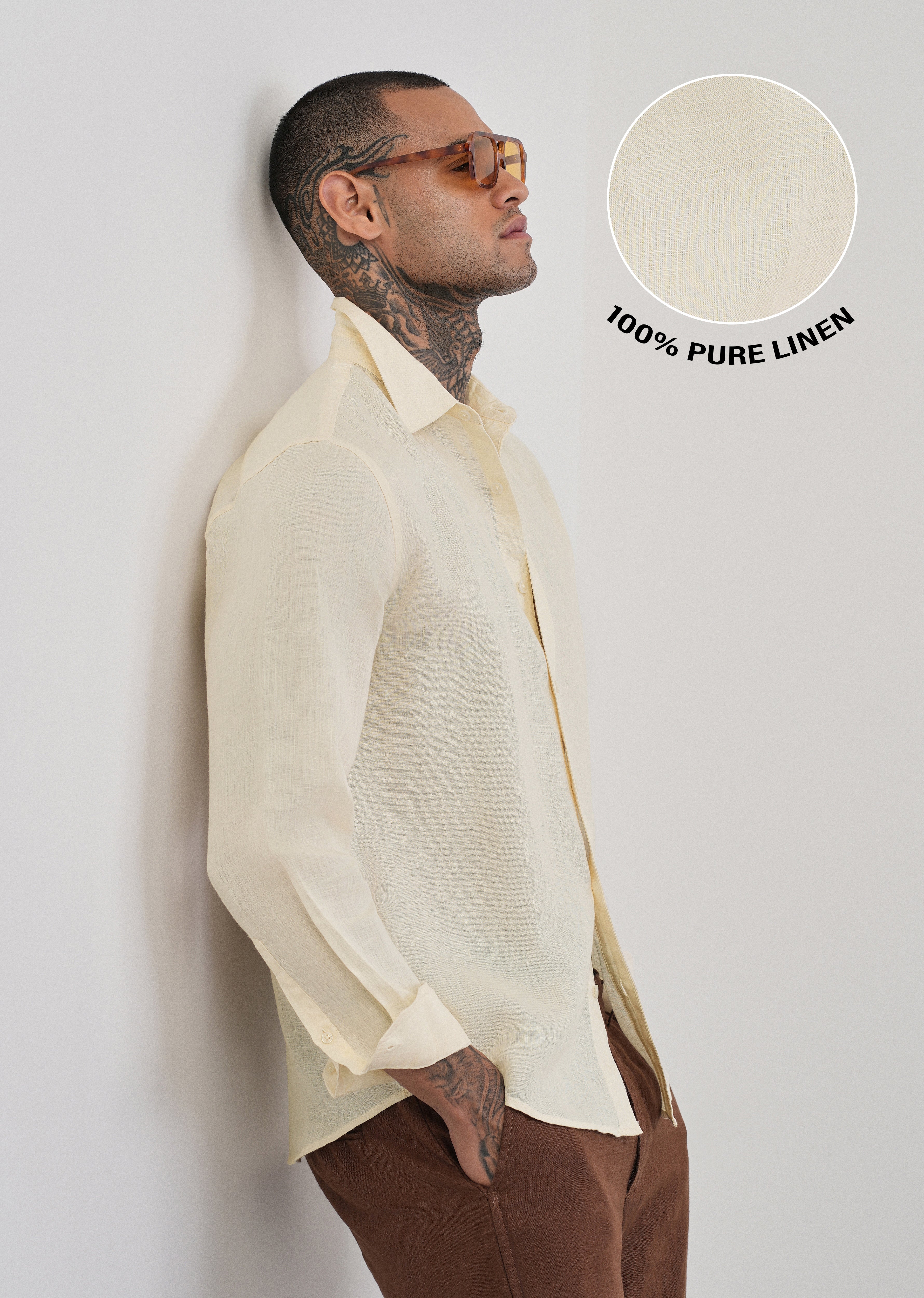 100% Pure Linen Cream Plain Shirt