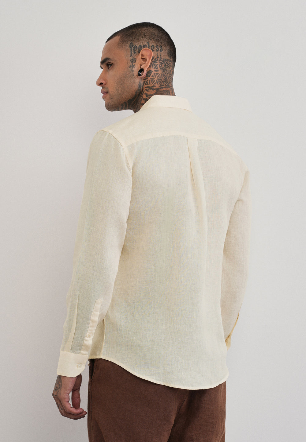 100% Pure Linen Cream Plain Shirt