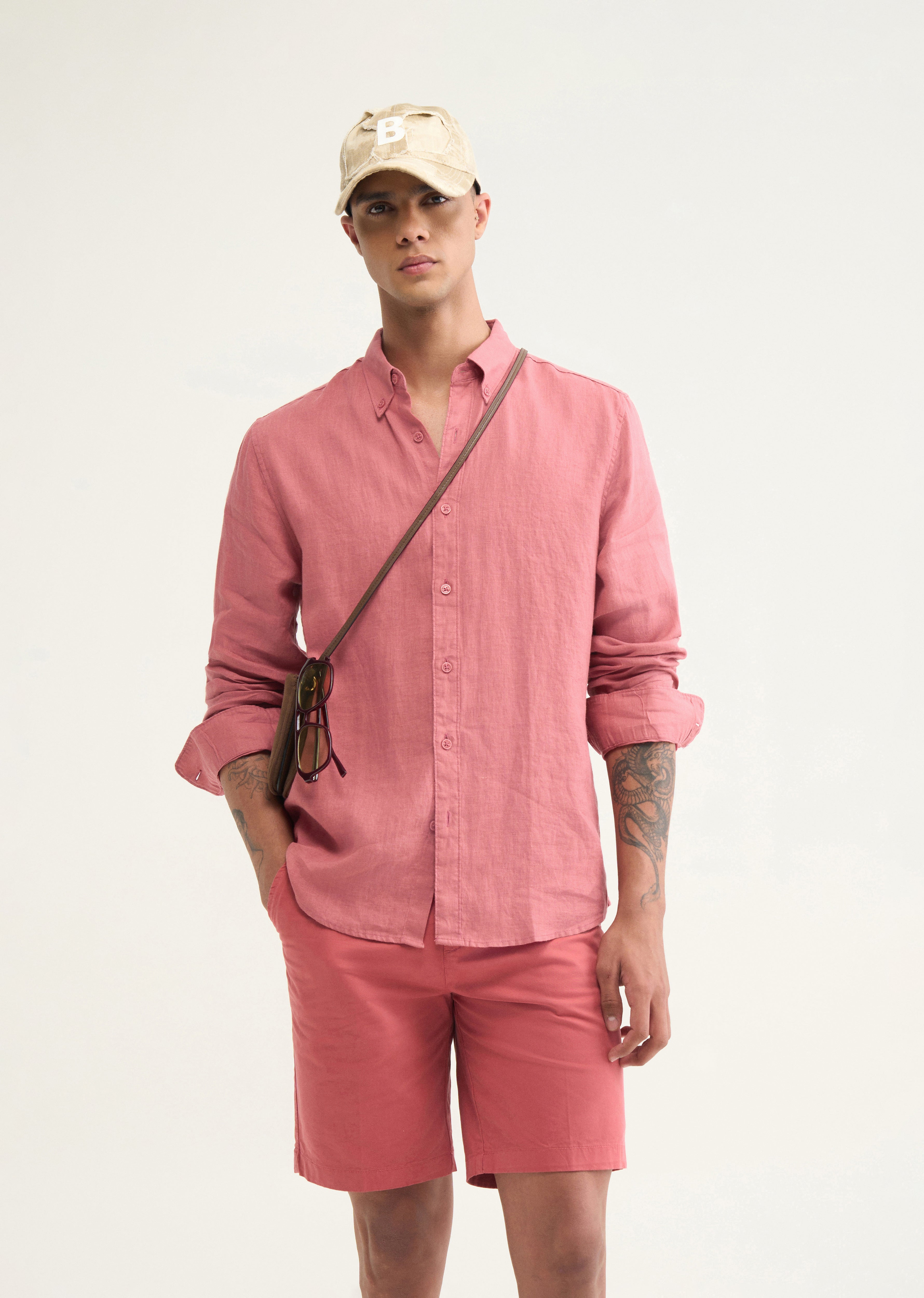 100% Pure Linen Crimson Pink Shirt