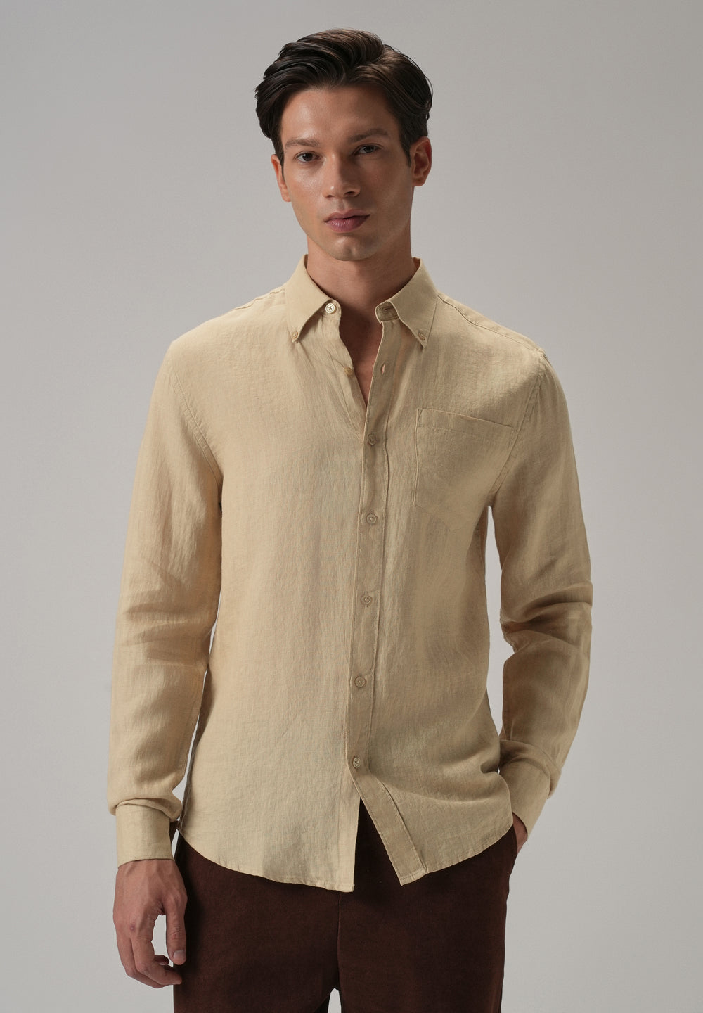 100% Pure Dark Beige Linen Shirt