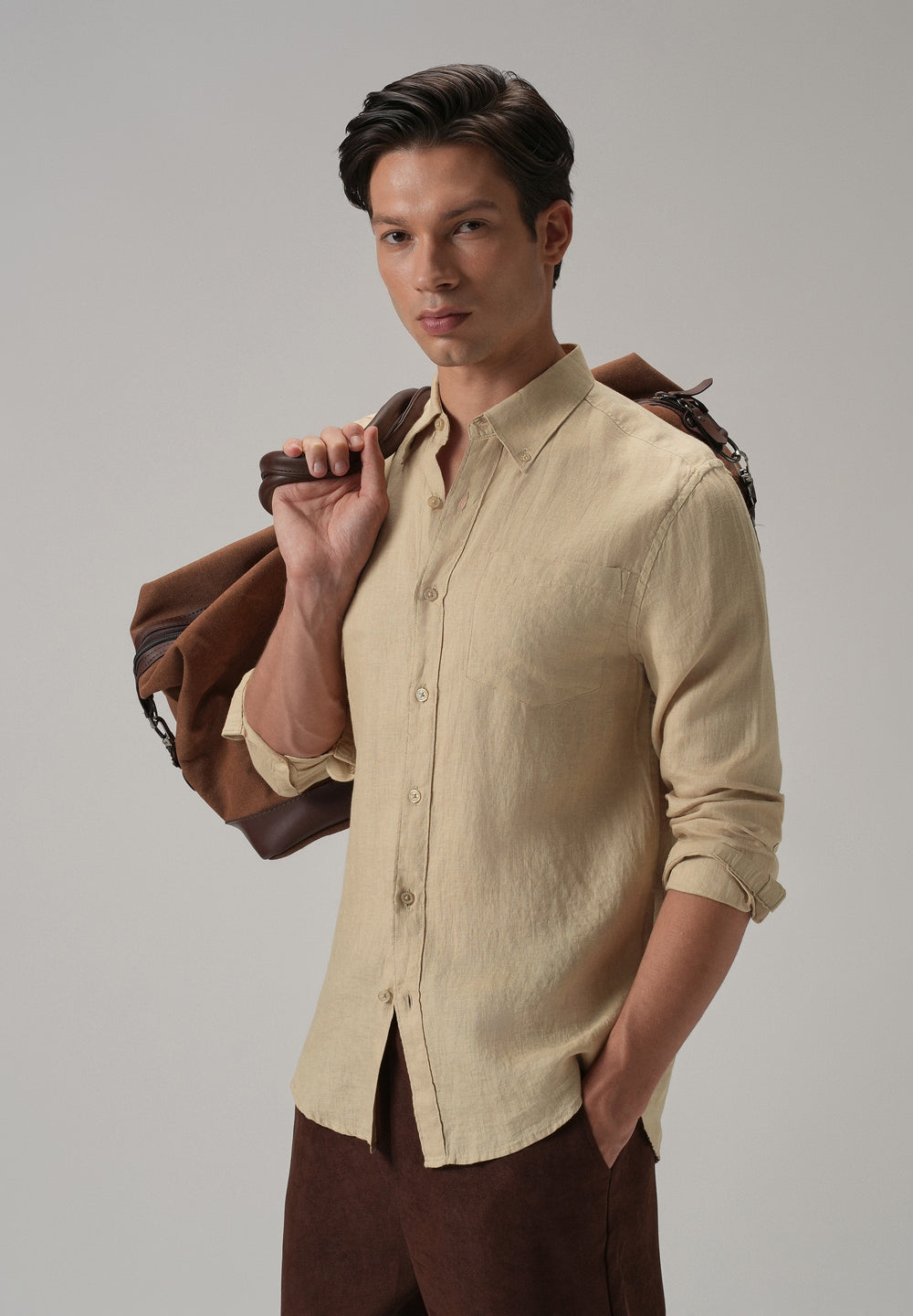 100% Pure Dark Beige Linen Shirt