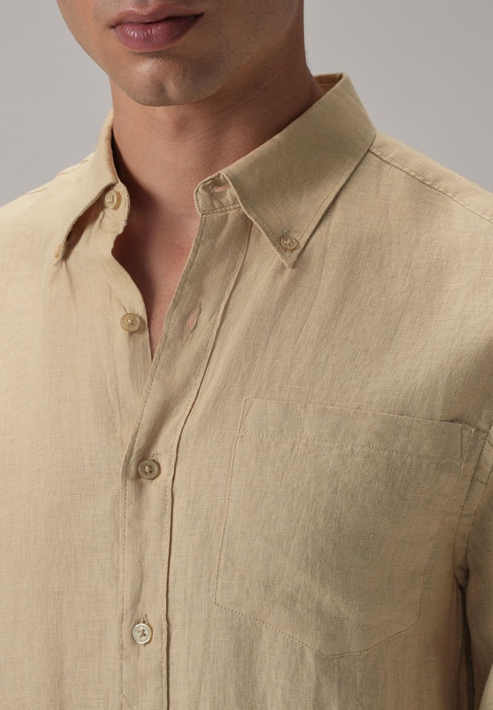 100% Pure Dark Beige Linen Shirt