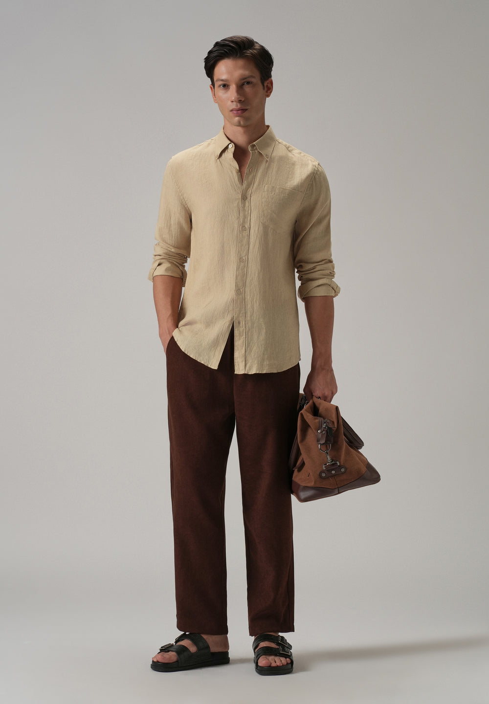 100% Pure Dark Beige Linen Shirt
