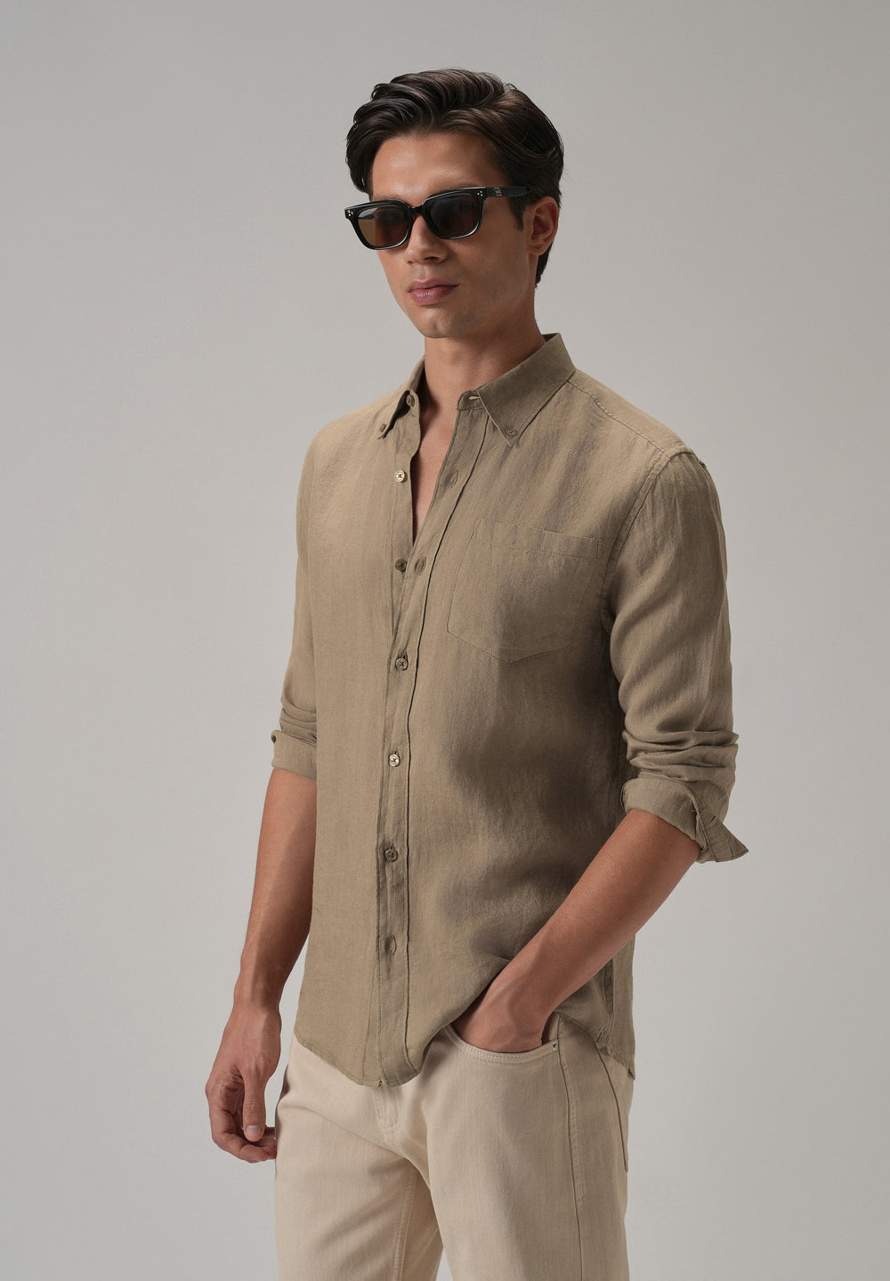 100% Pure Dark Brown Linen Shirt