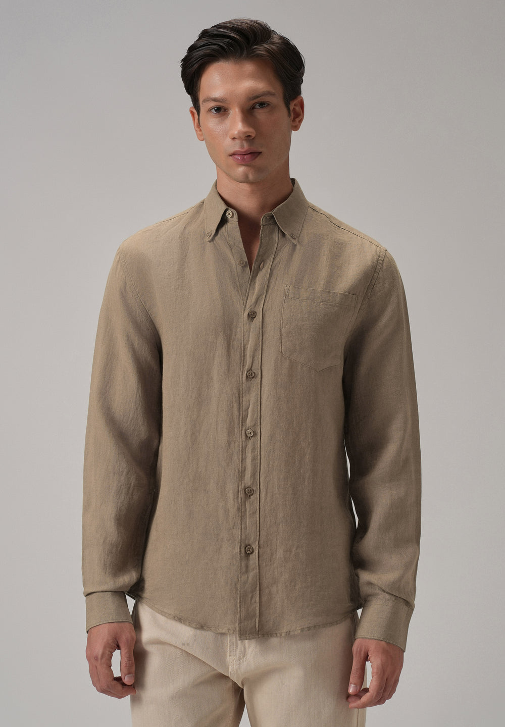 100% Pure Dark Brown Linen Shirt