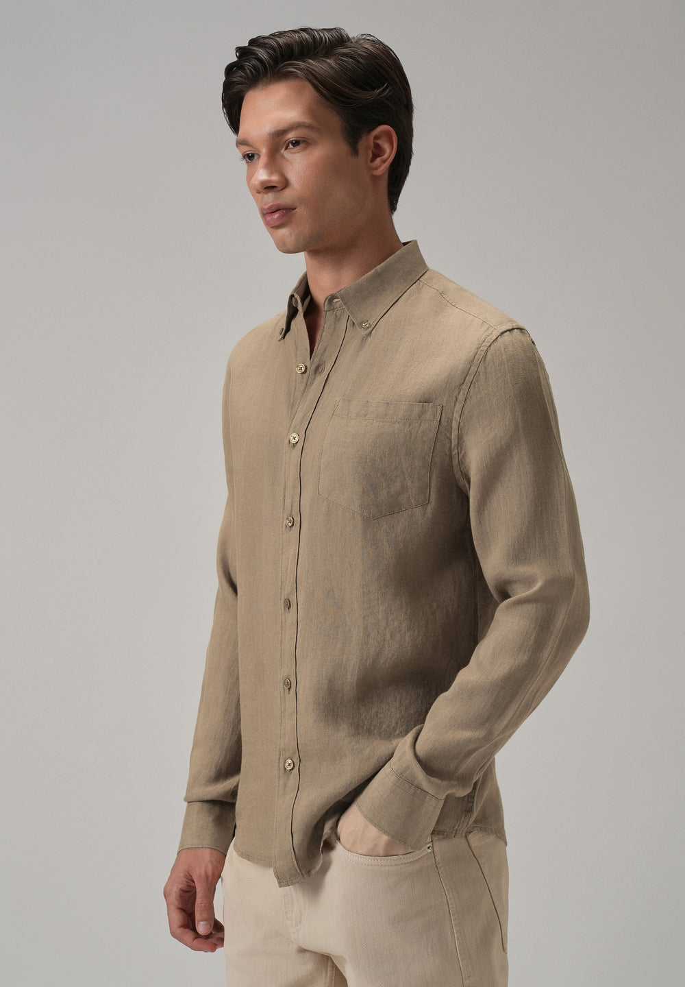 100% Pure Dark Brown Linen Shirt