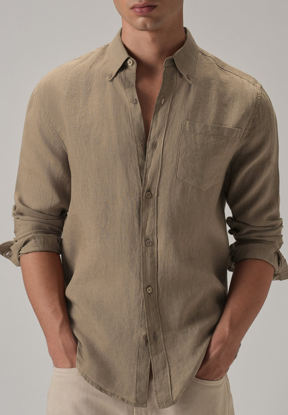 100% Pure Dark Brown Linen Shirt