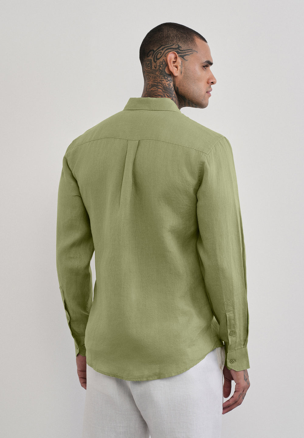 100% Pure Linen Sage Green Plain Shirt