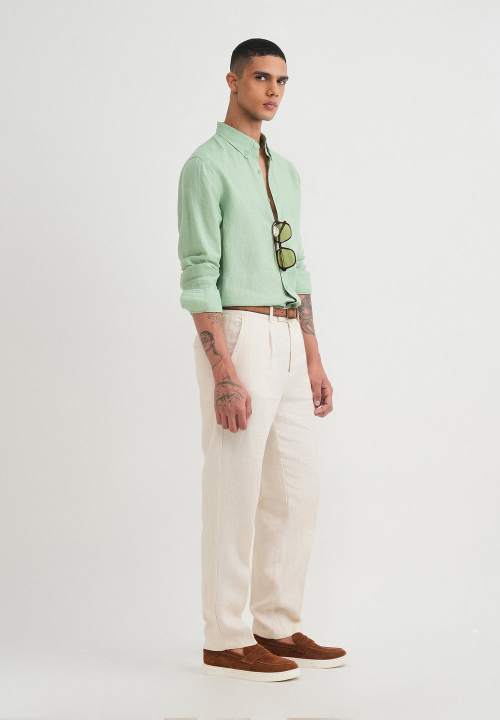 100% Pure Linen Green Shirt