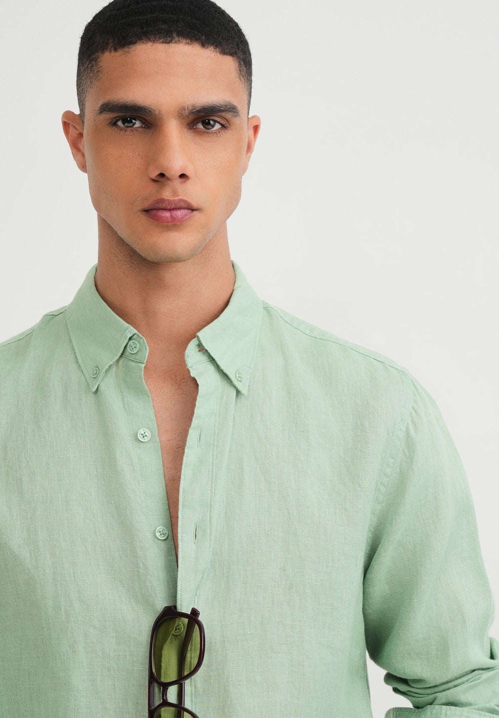 100% Pure Linen Green Shirt