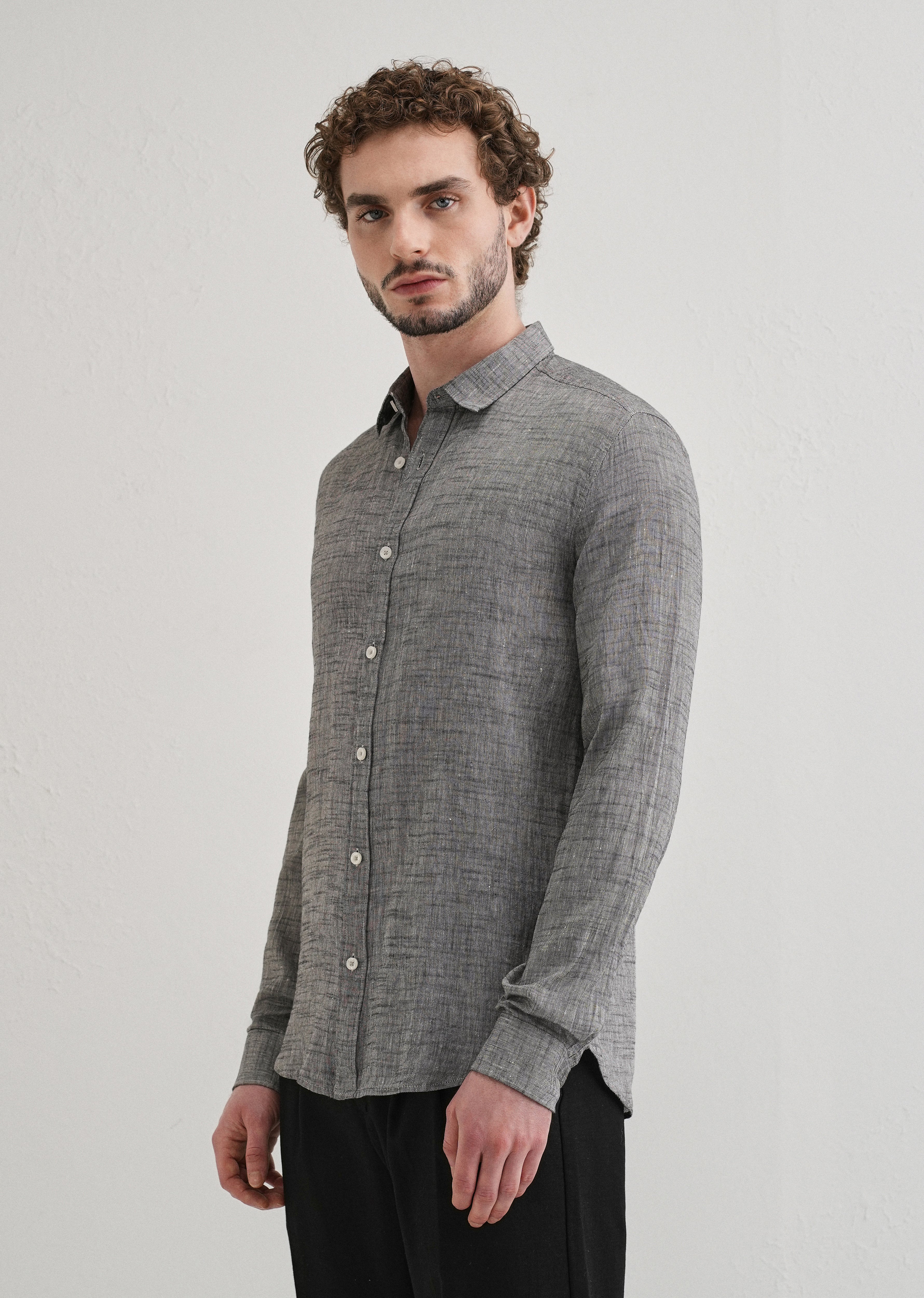 100% Pure Linen Grey Shirt
