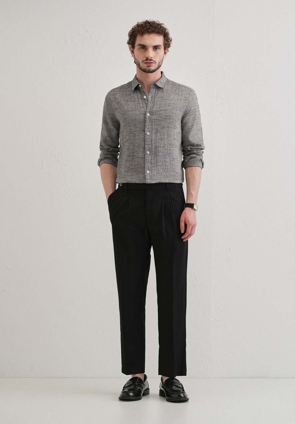 100% Pure Linen Grey Shirt