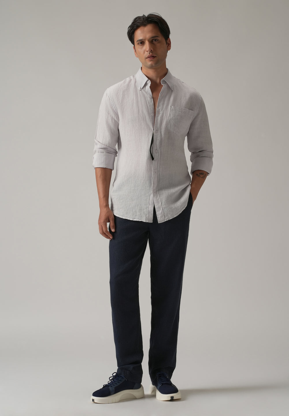 100% Pure Lavender Grey Linen Shirt