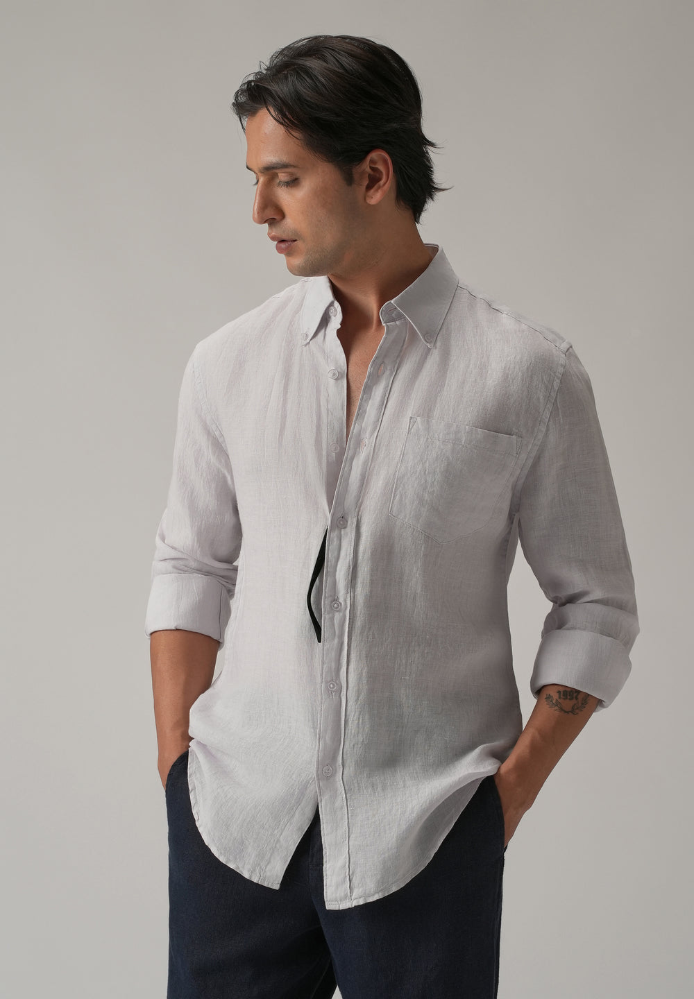 100% Pure Lavender Grey Linen Shirt