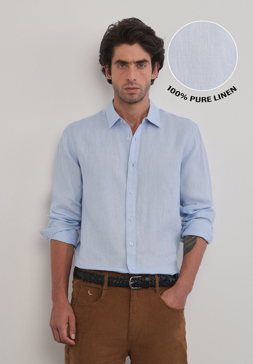 100% Pure Linen Light Blue Plain Shirt