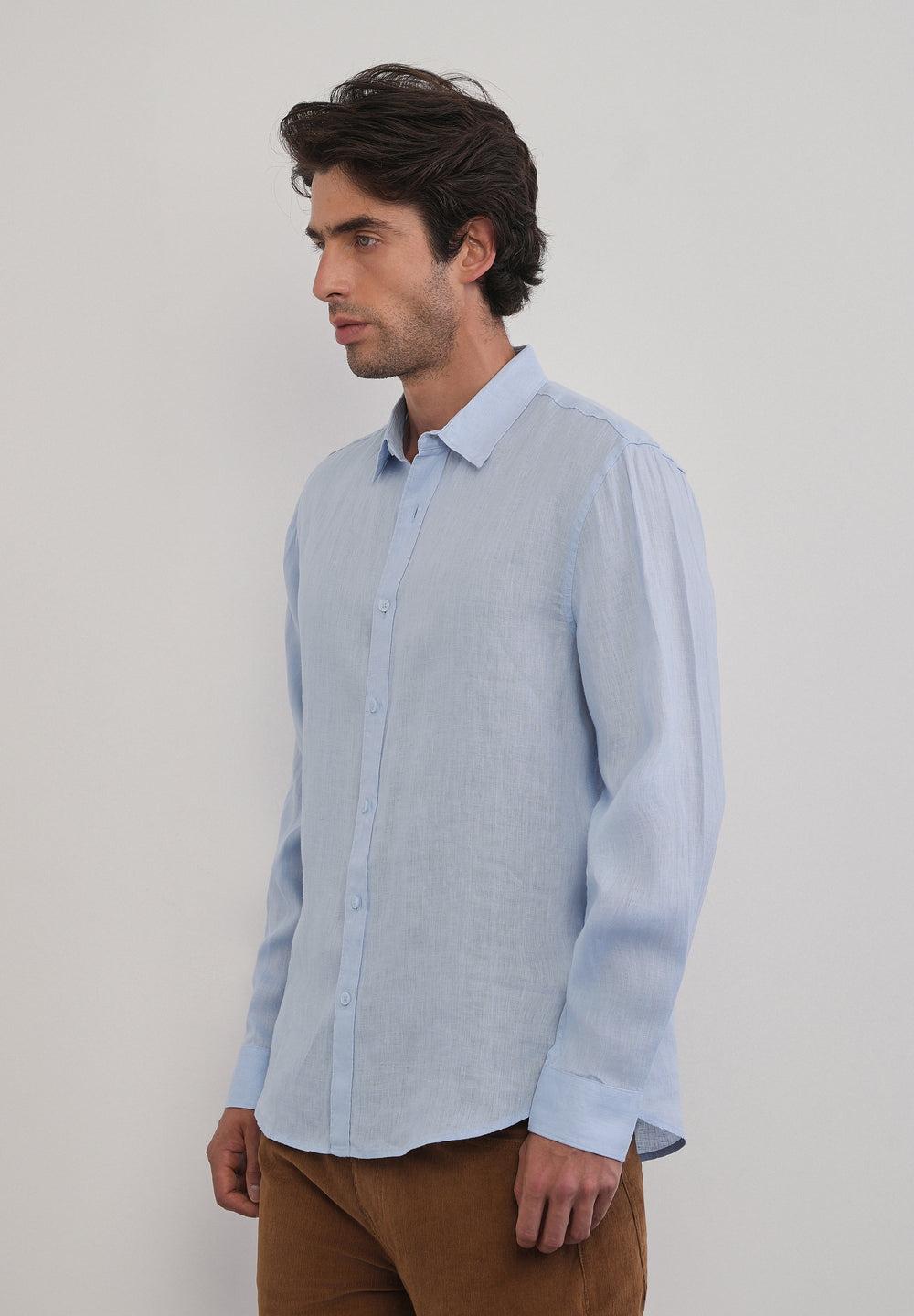 100% Pure Linen Light Blue Plain Shirt