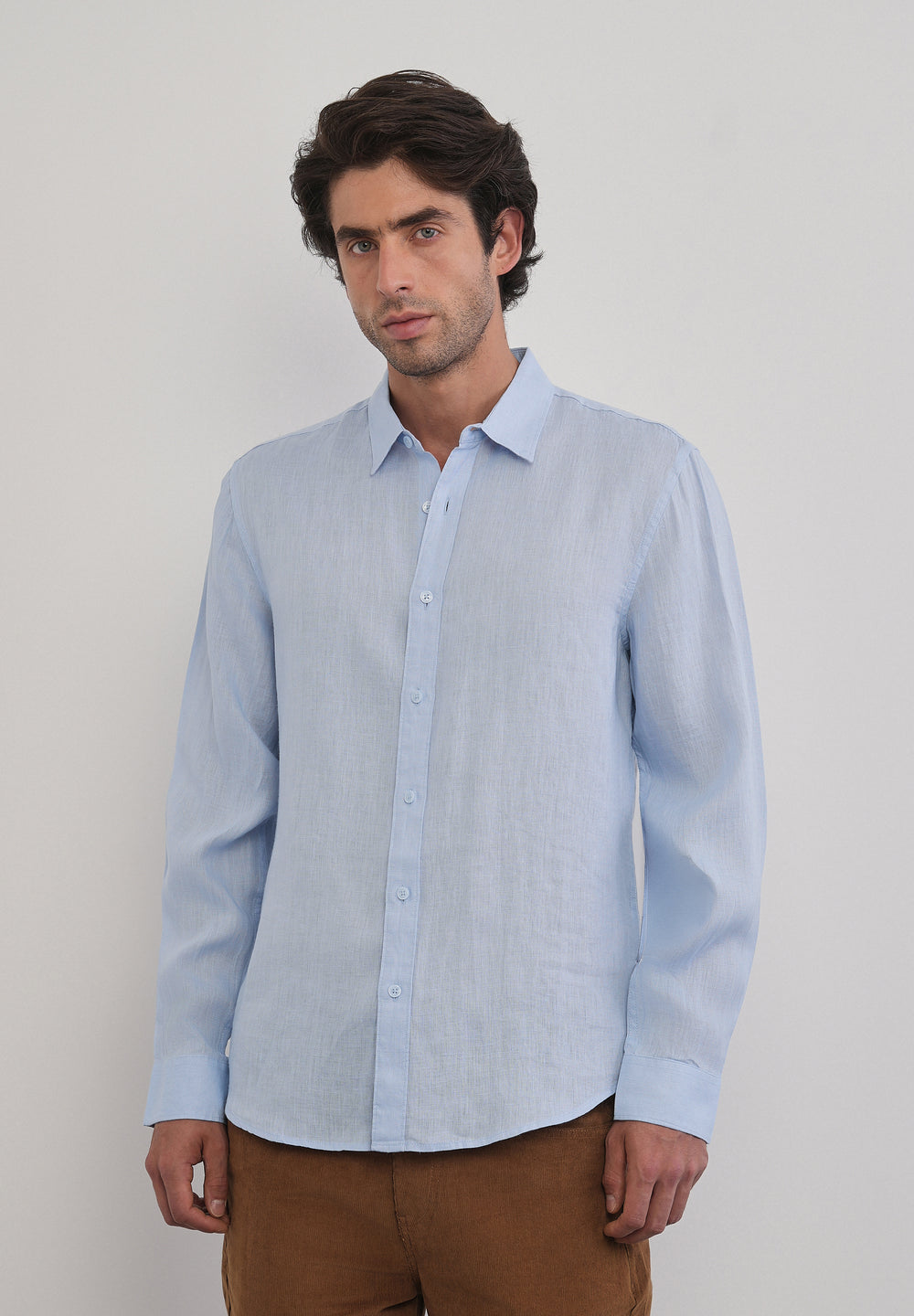 100% Pure Linen Light Blue Plain Shirt