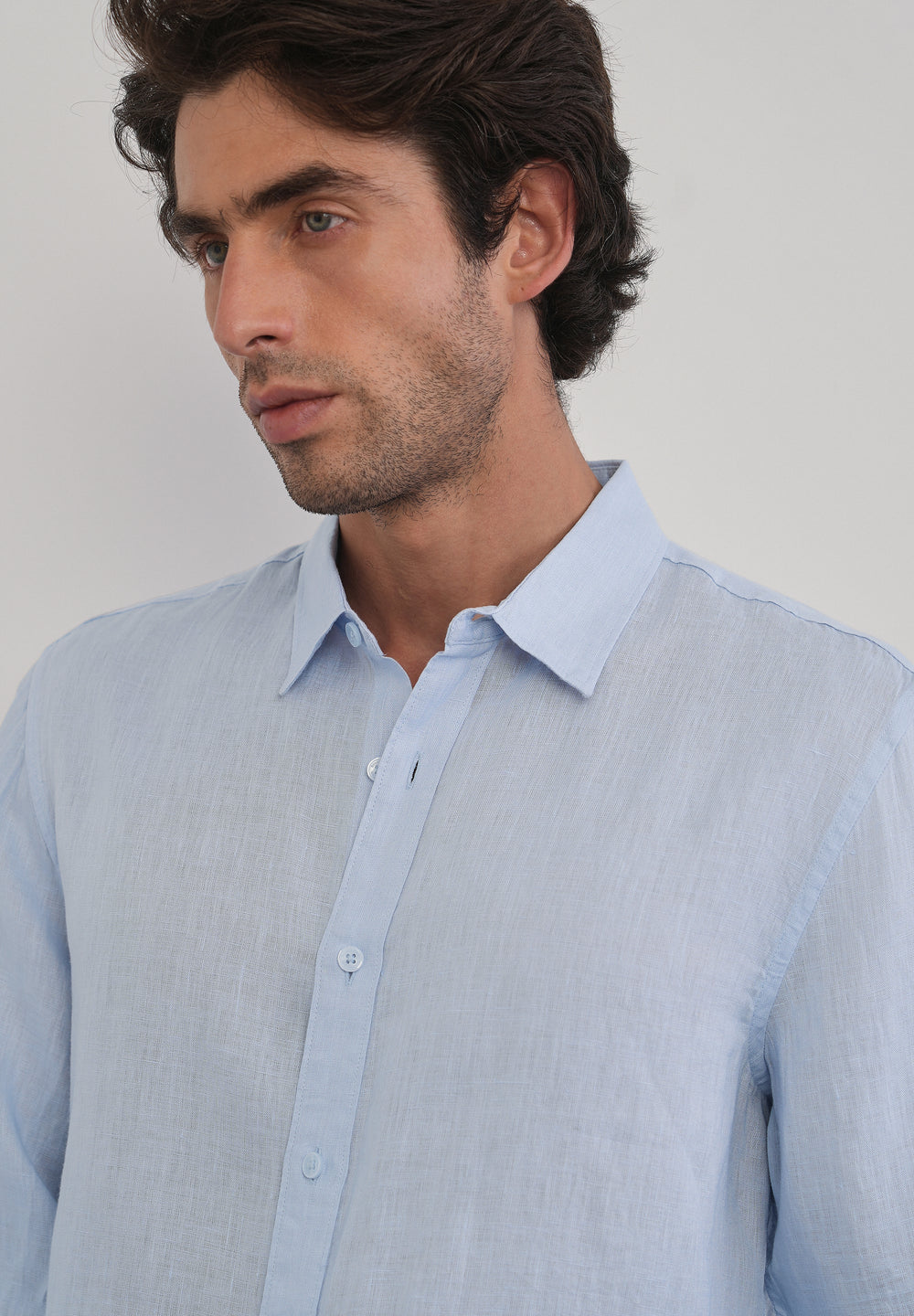 100% Pure Linen Light Blue Plain Shirt