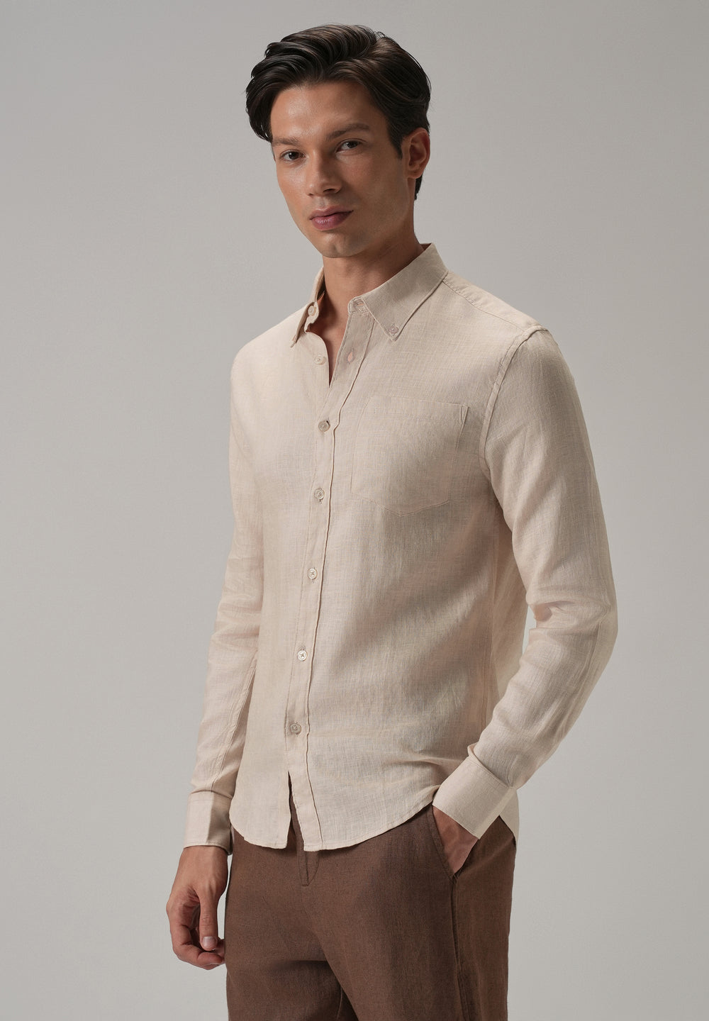 100% Pure Light Peach Linen Shirt