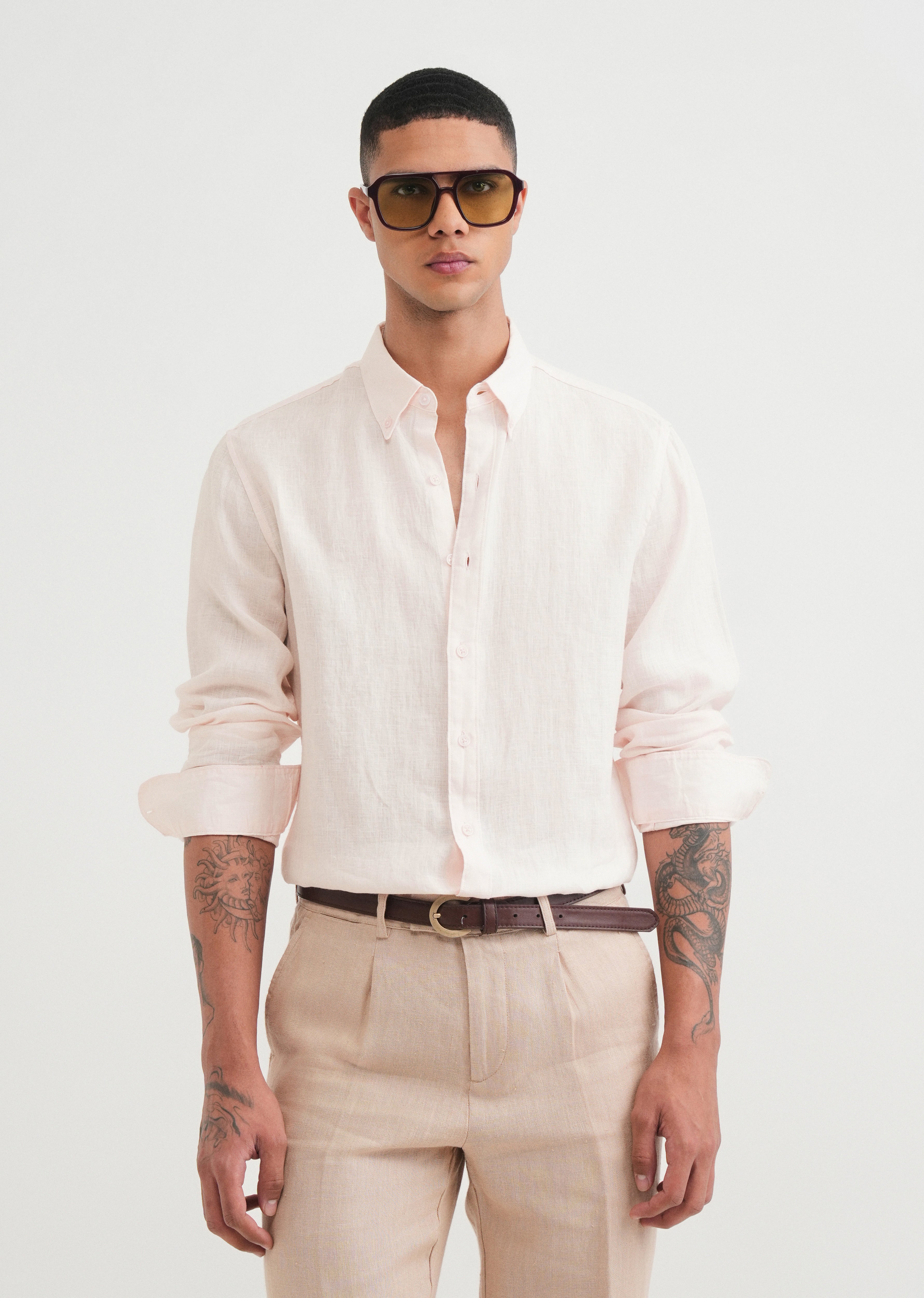 100% Pure Linen Light Pink Shirt