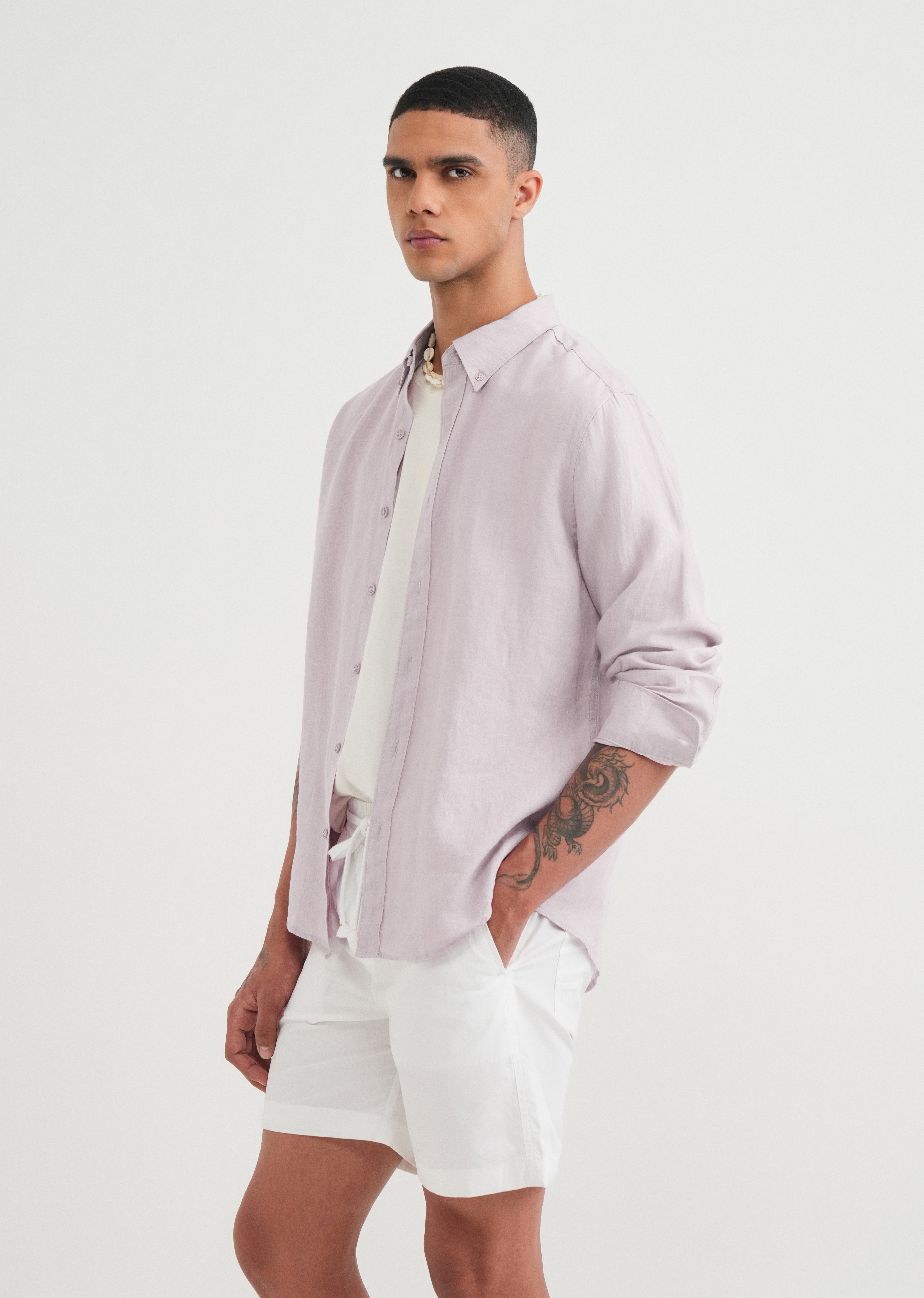 100% Pure Linen Lilac Shirt