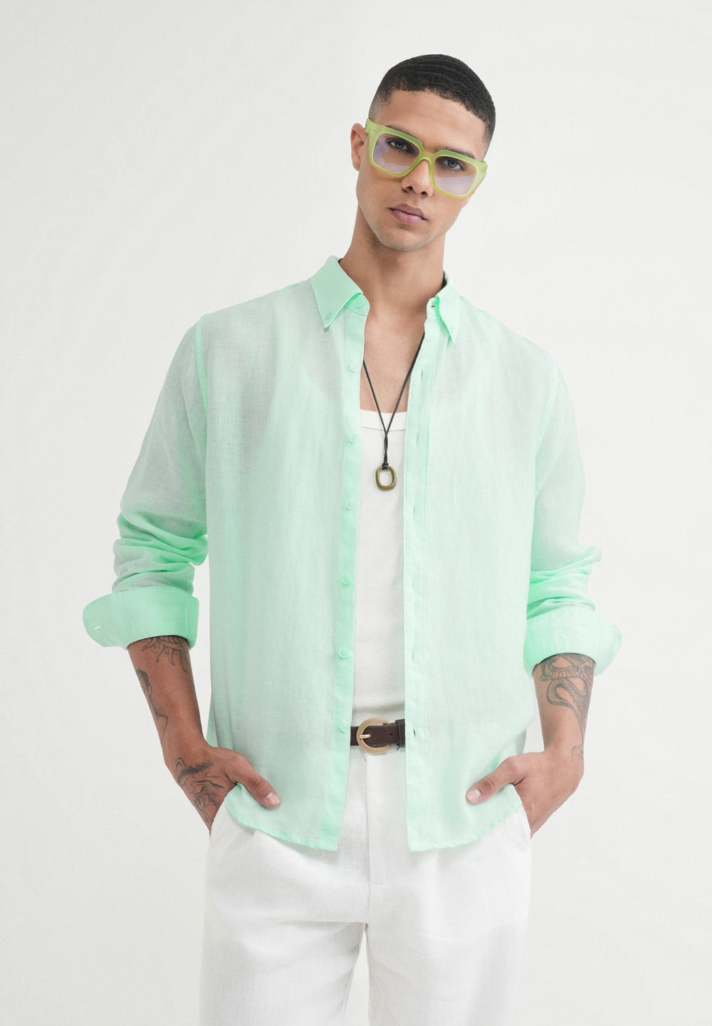 100% Pure Linen Mint Green Shirt
