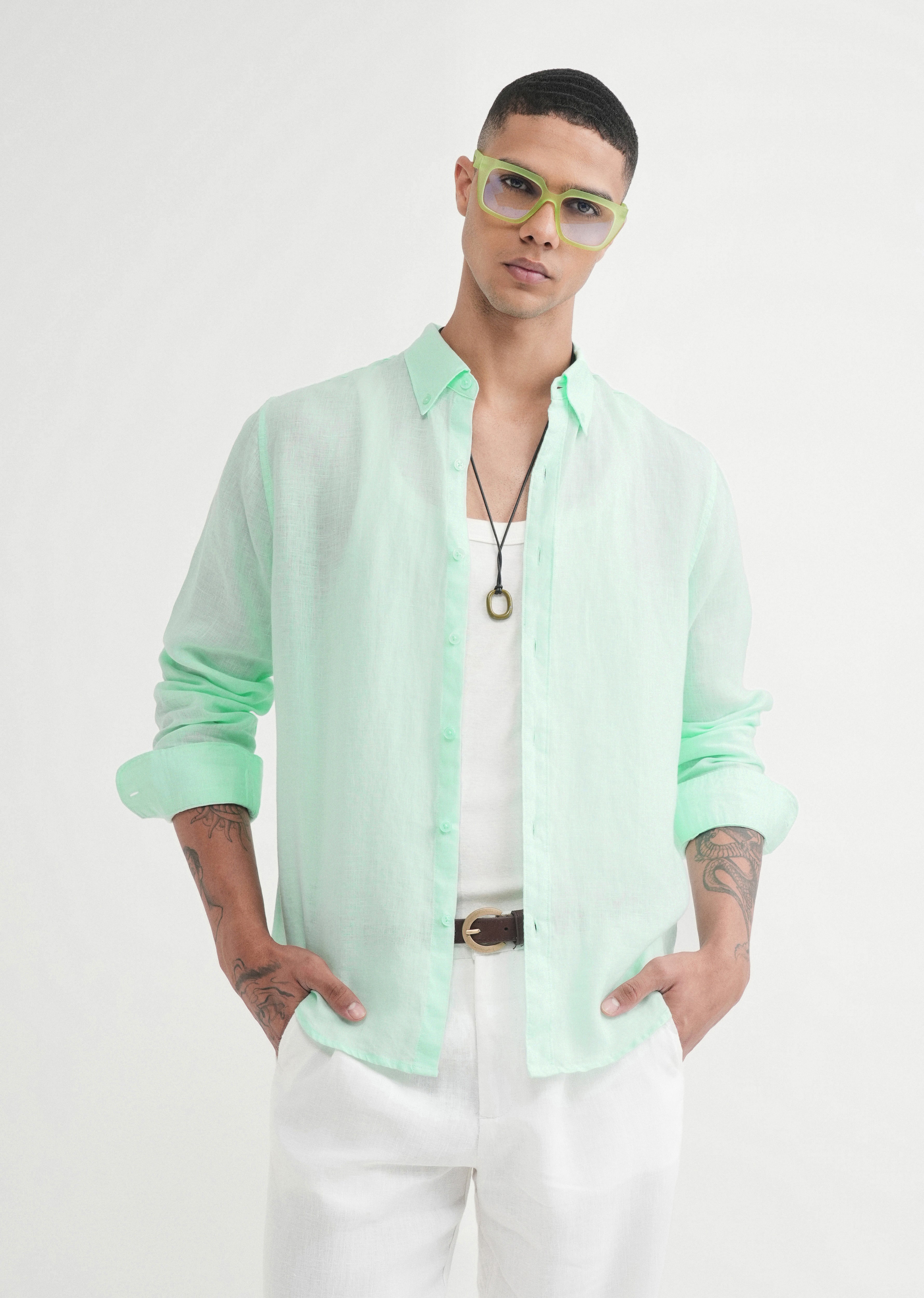 100% Pure Linen Mint Green Shirt