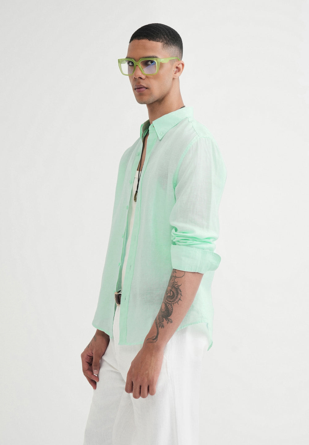 100% Pure Linen Mint Green Shirt