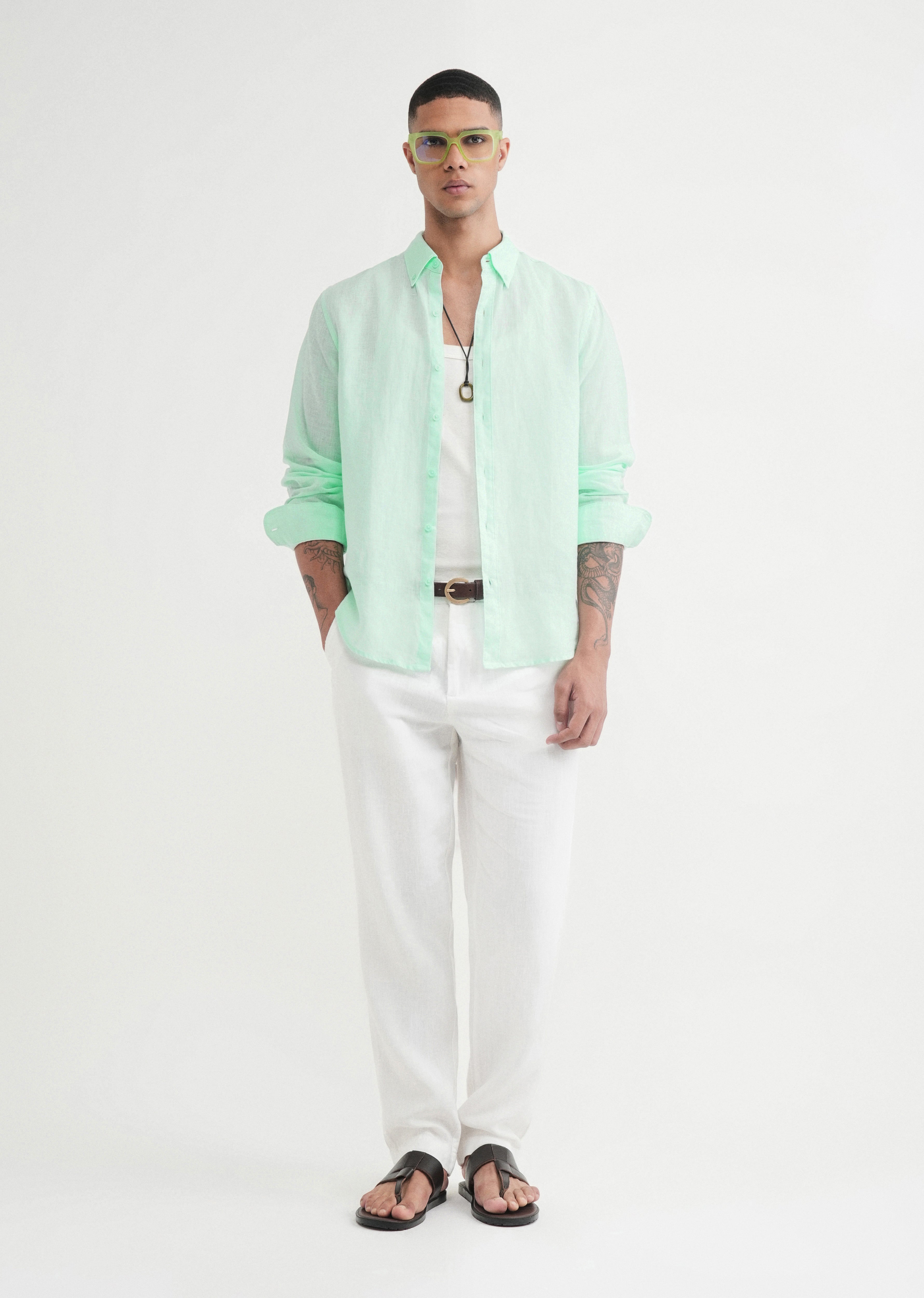 100% Pure Linen Mint Green Shirt