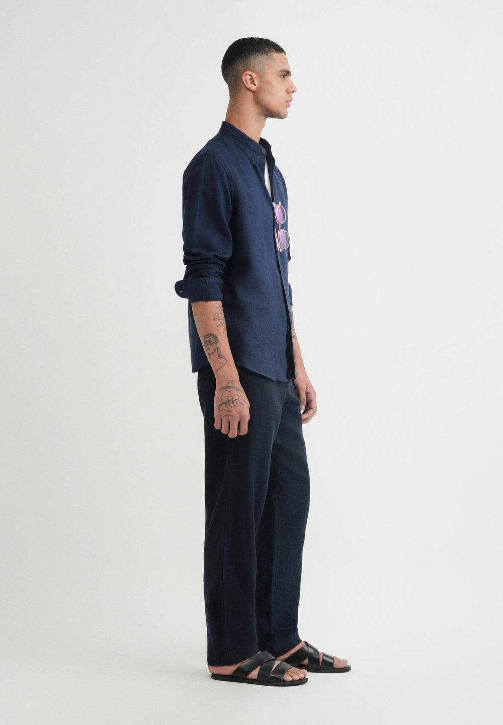 100% Pure Linen Navy Blue Shirt