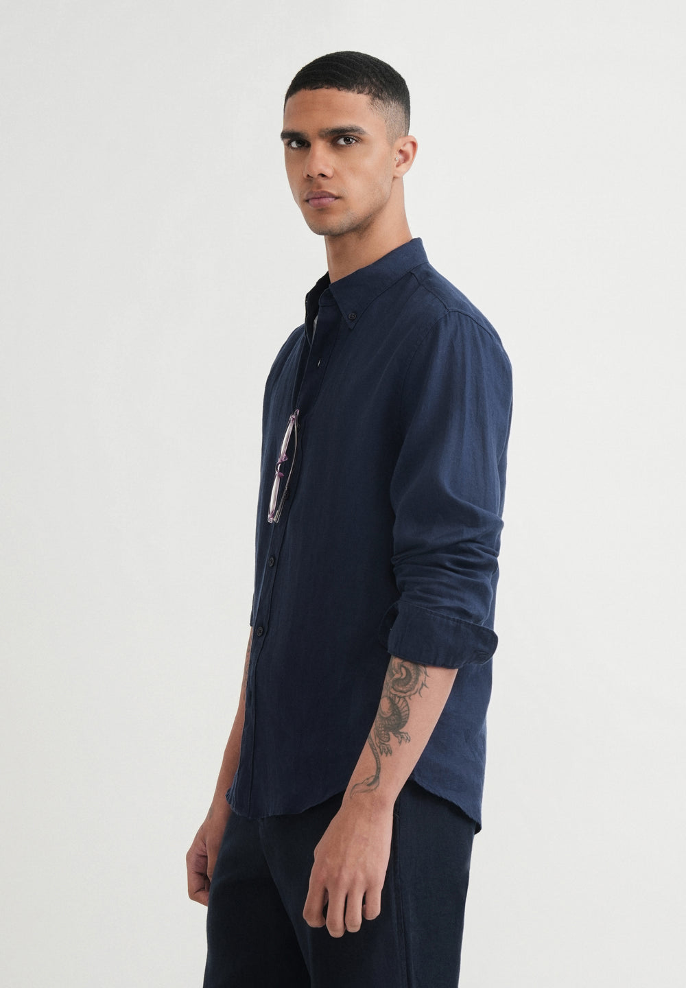 100% Pure Linen Navy Blue Shirt