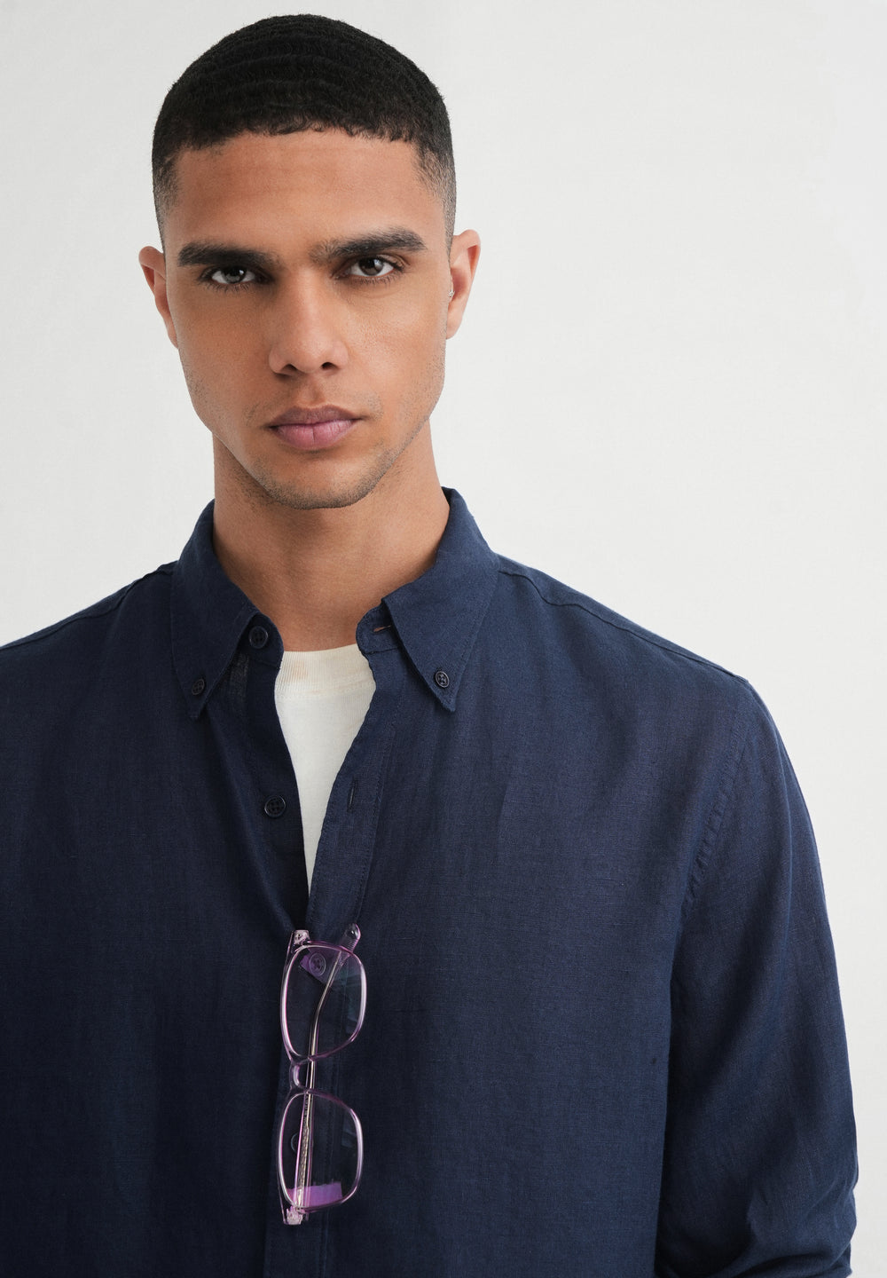 100% Pure Linen Navy Blue Shirt
