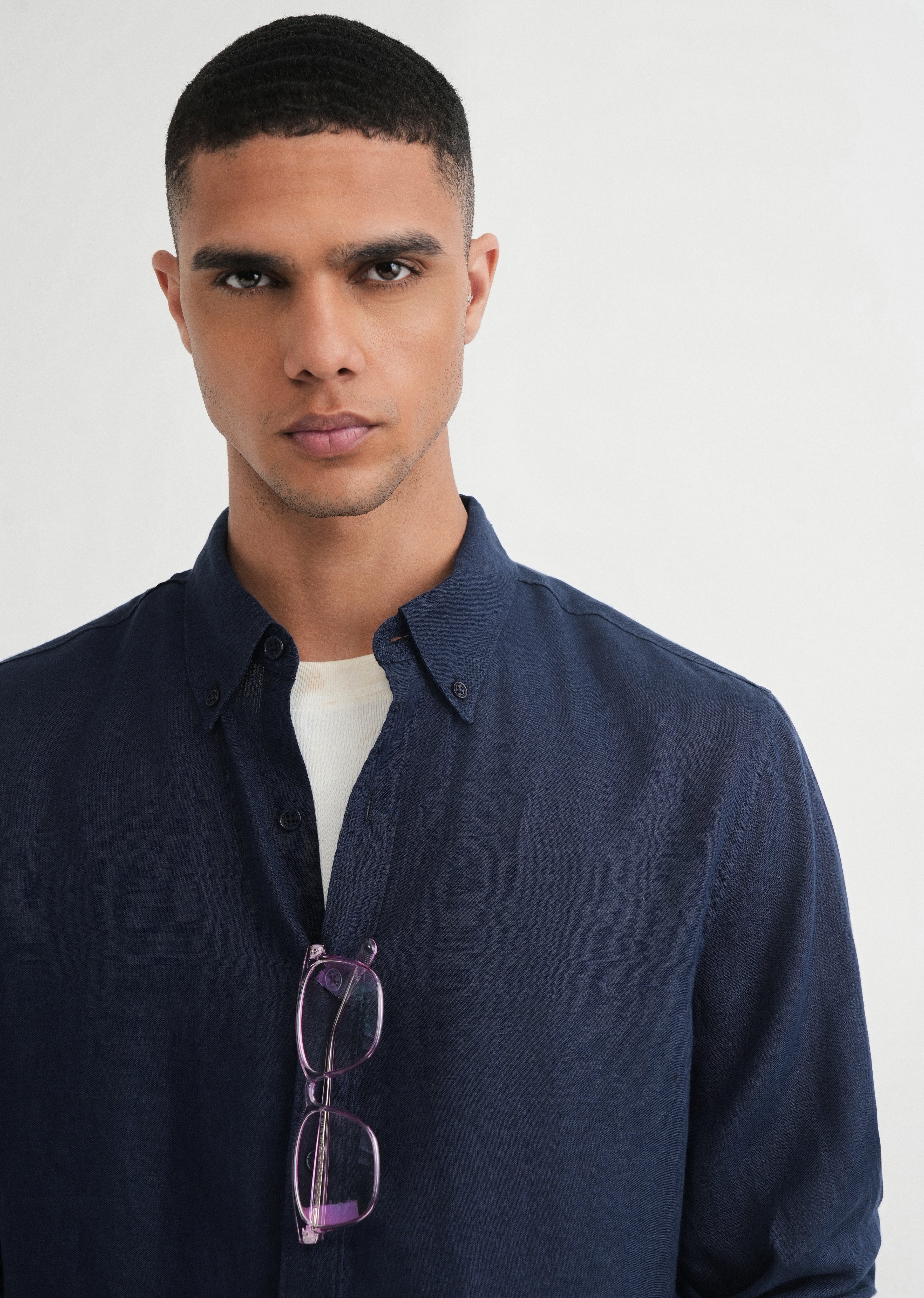 100% Pure Linen Navy Blue Shirt