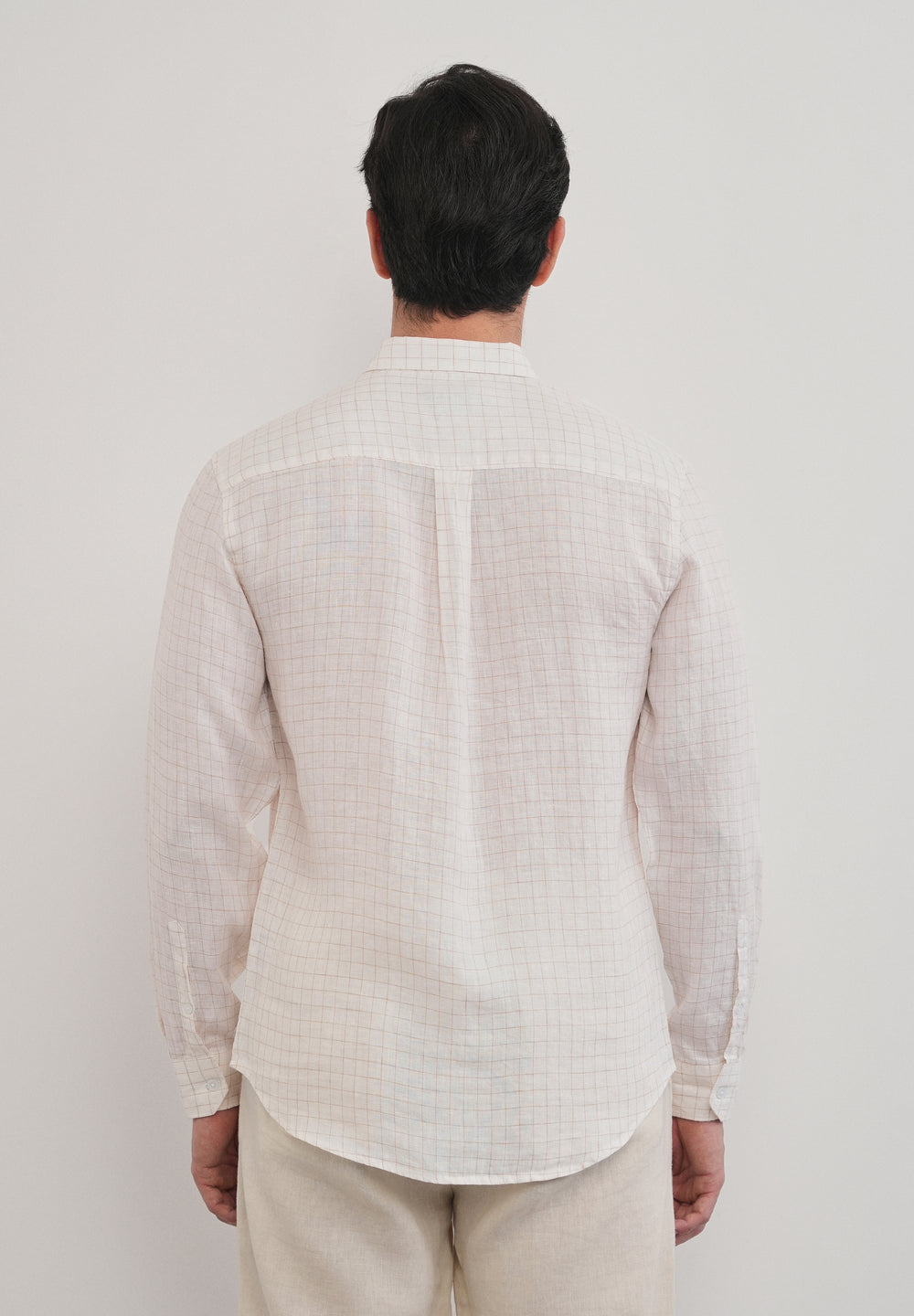 100% Pure Linen Off-White Check Shirt