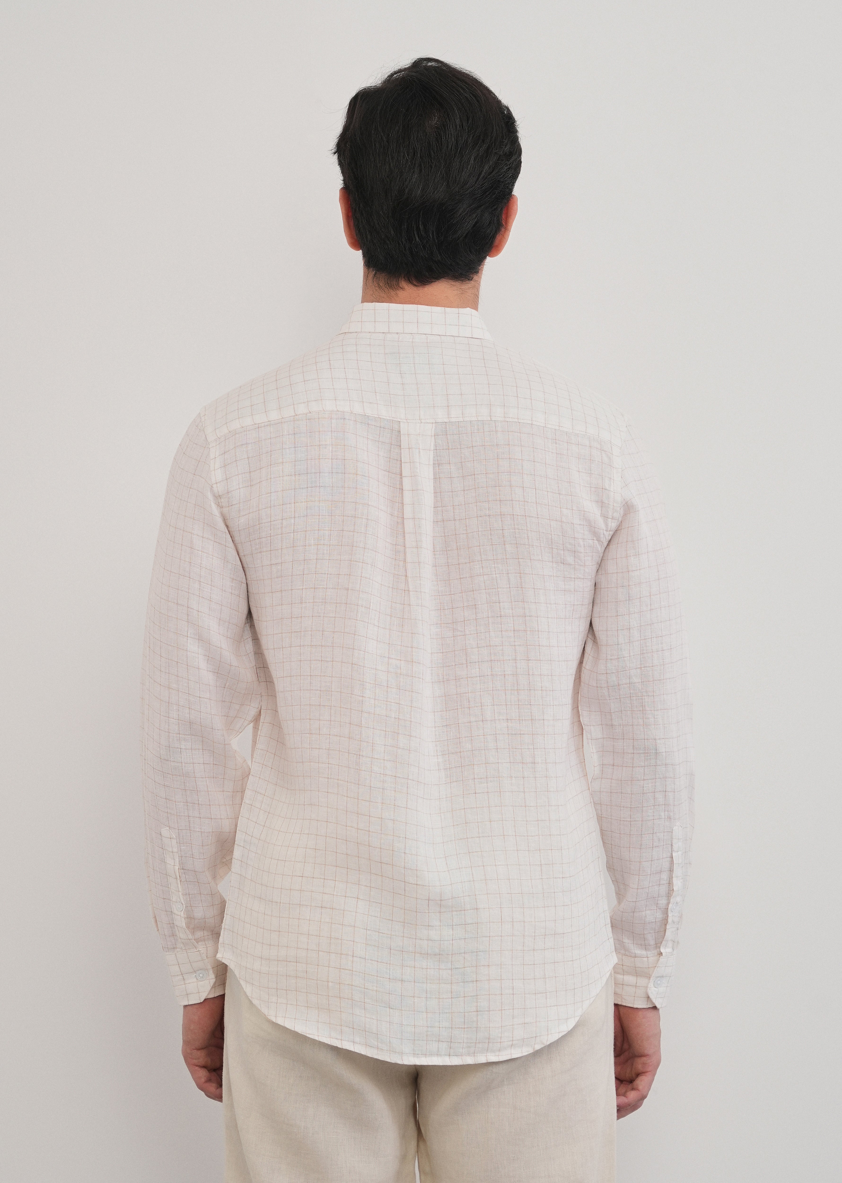 100% Pure Linen Off-White Check Shirt