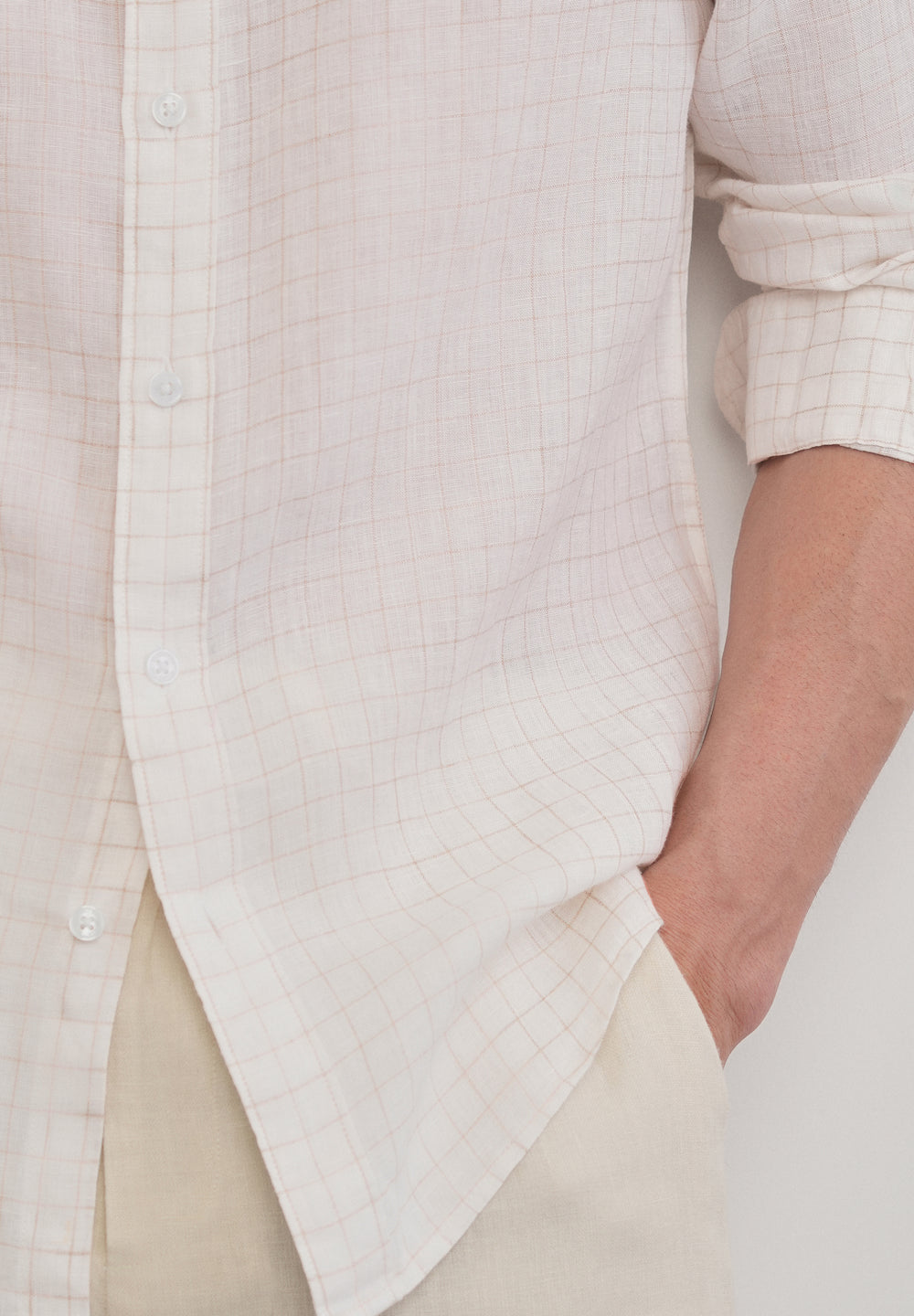 100% Pure Linen Off-White Check Shirt