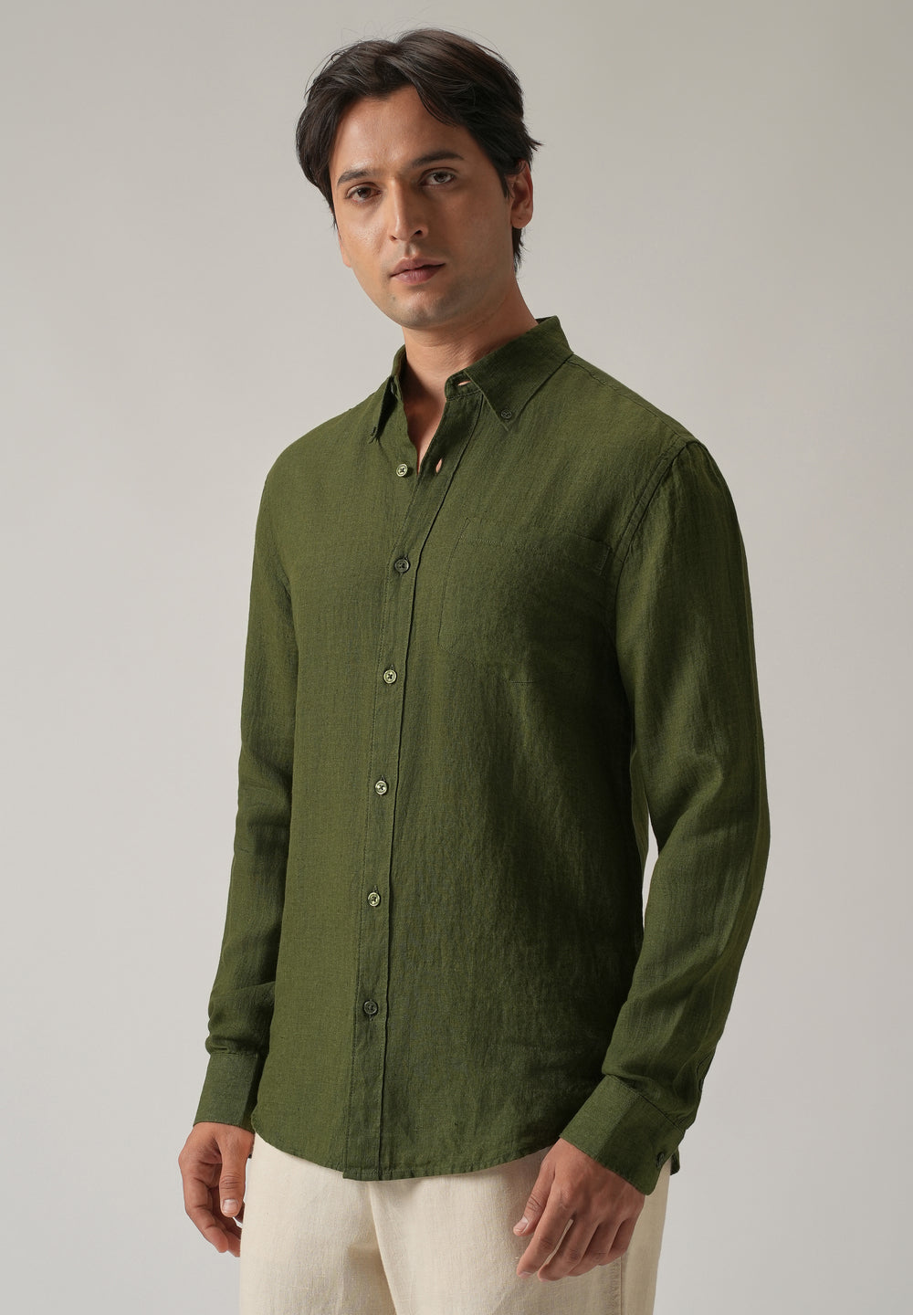 100% Pure Olive Linen Shirt