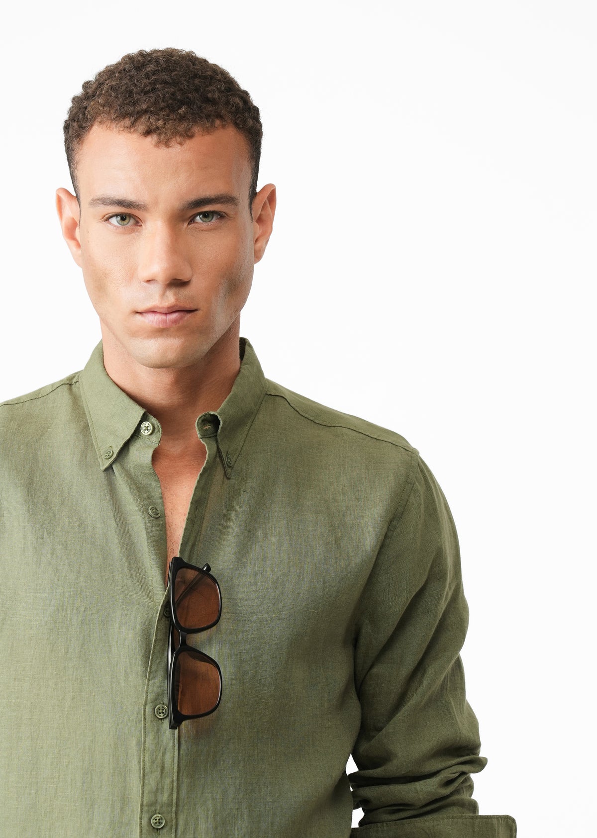 100% Pure Linen Olive Shirt