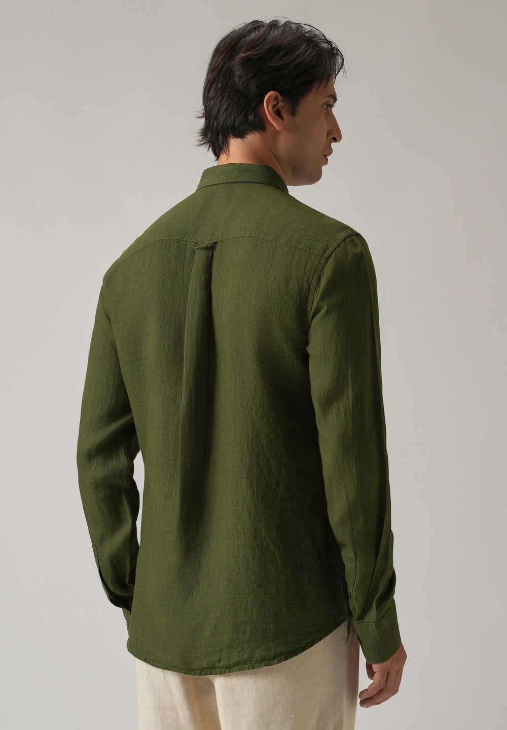 100% Pure Olive Linen Shirt