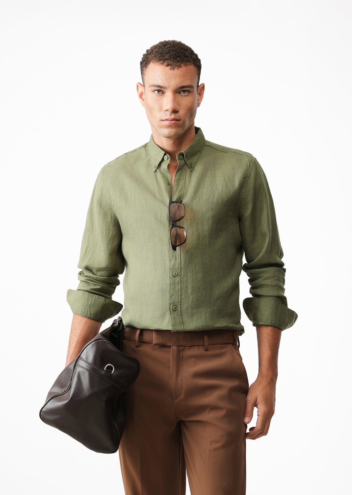 100% Pure Linen Olive Shirt