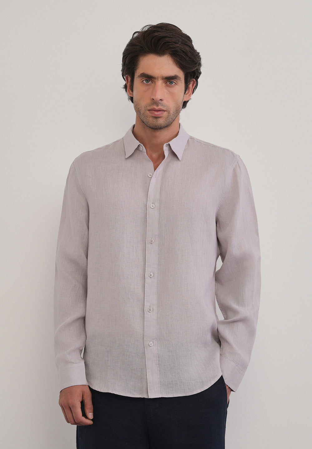 100% Pure Linen Pastel Lavender Plain Shirt