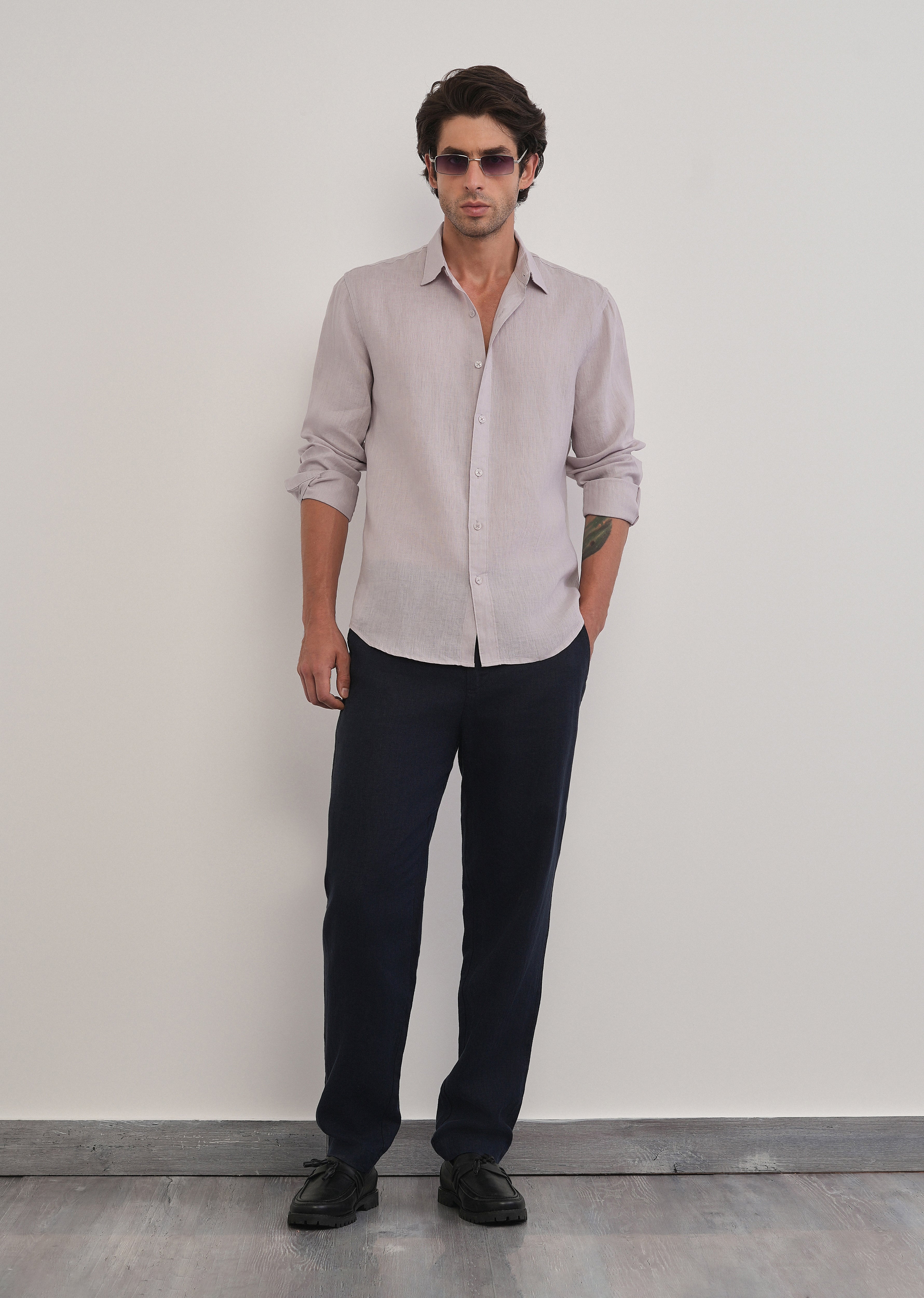 100% Pure Linen Pastel Lavender Plain Shirt