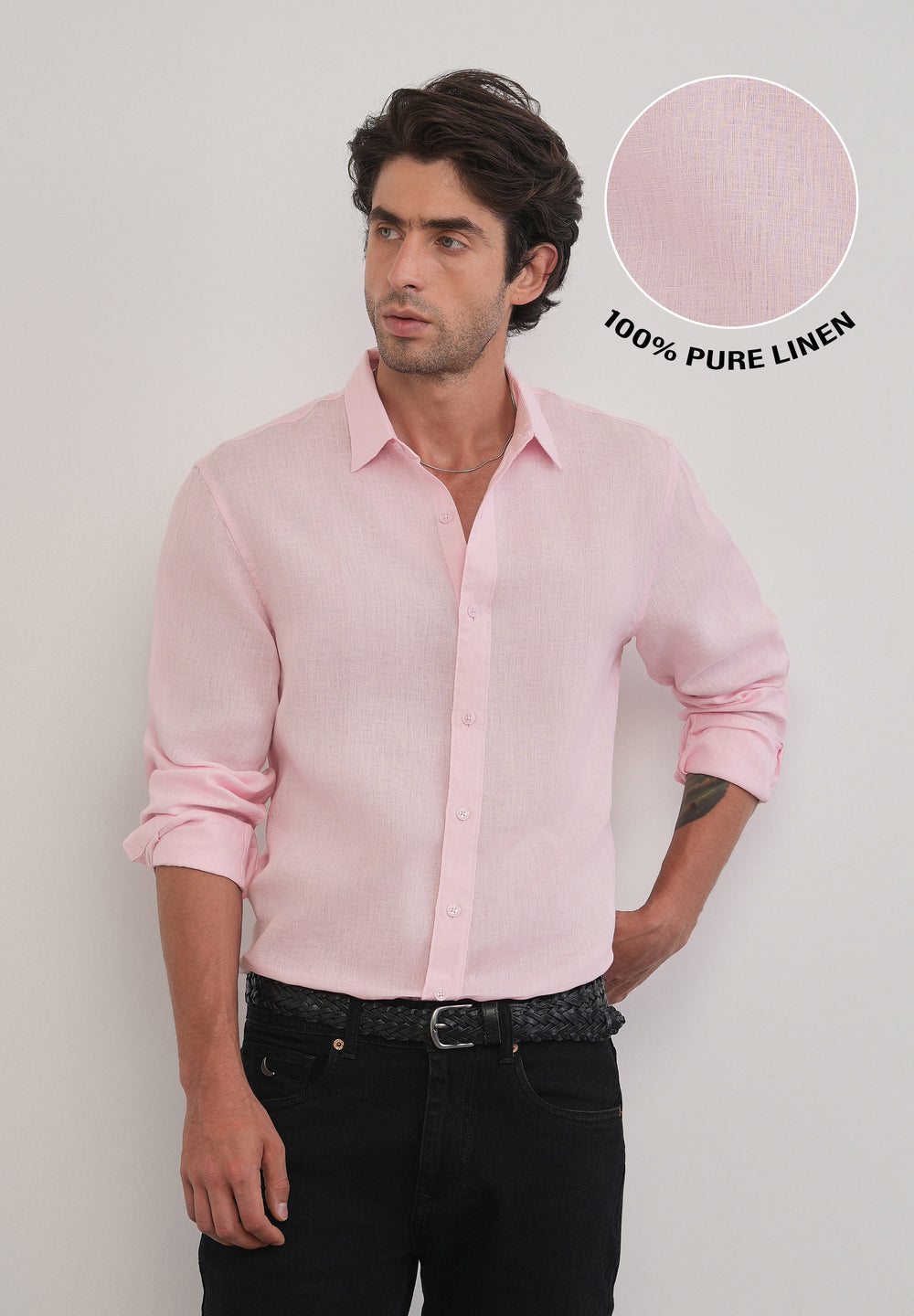 100% Pure Linen Pink Plain Shirt