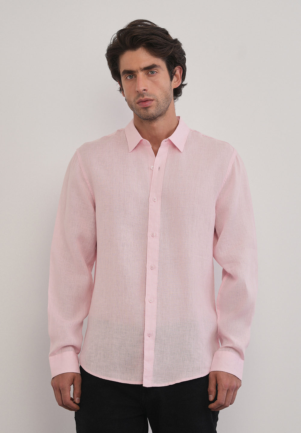 100% Pure Linen Pink Plain Shirt
