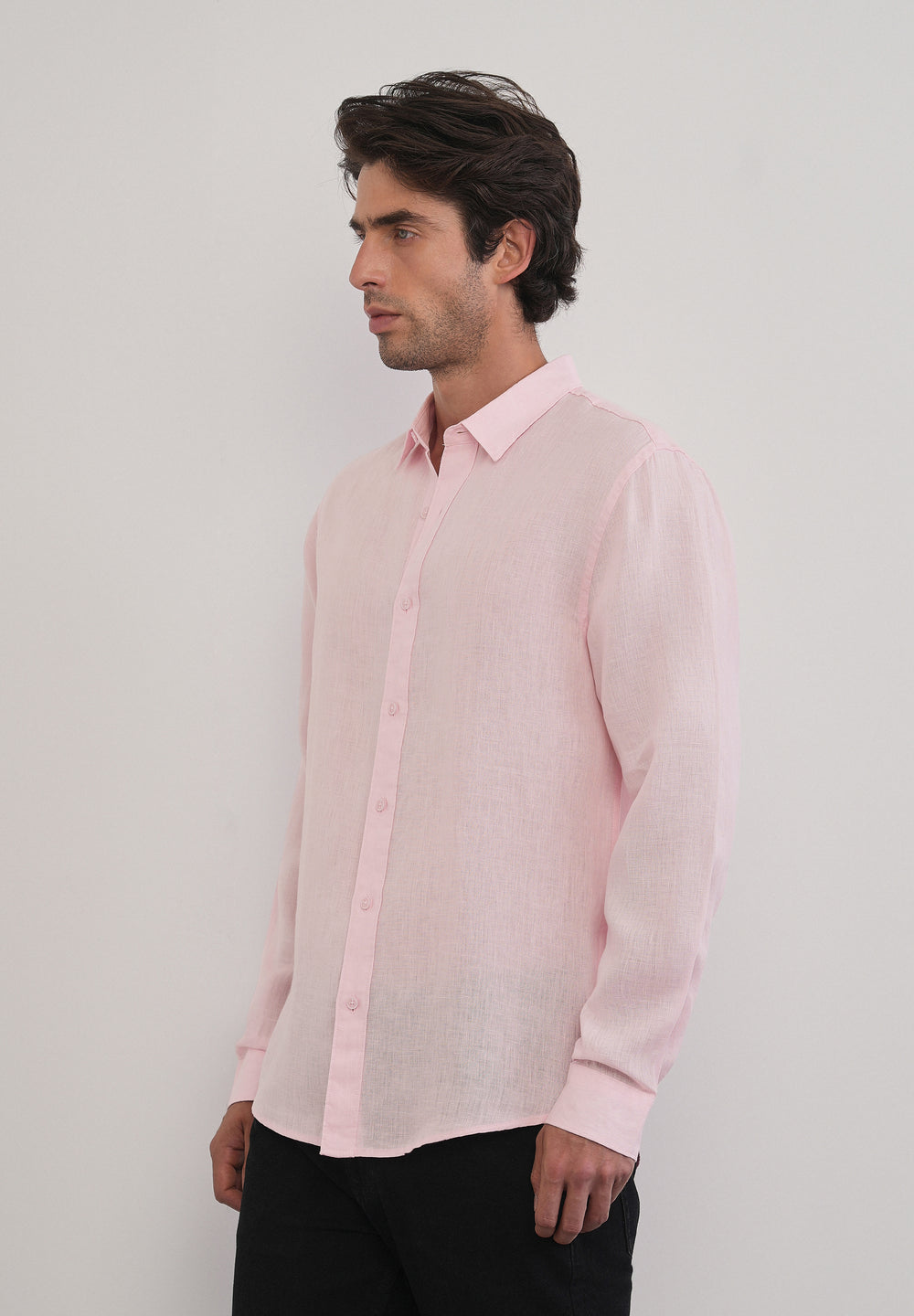100% Pure Linen Pink Plain Shirt