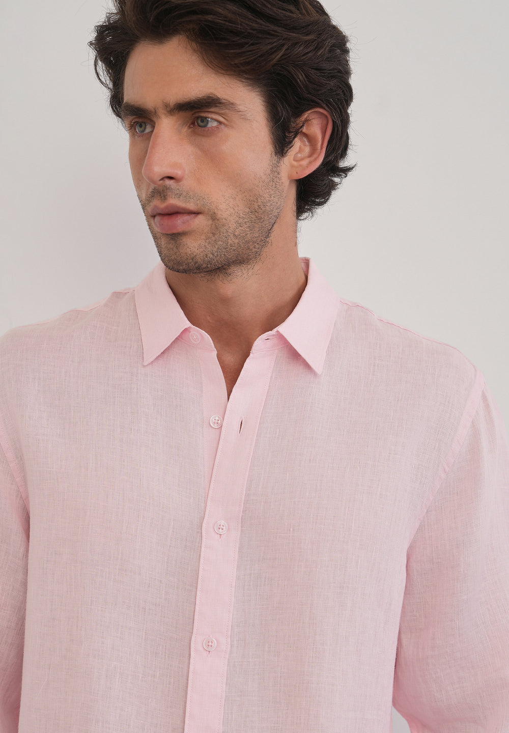 100% Pure Linen Pink Plain Shirt