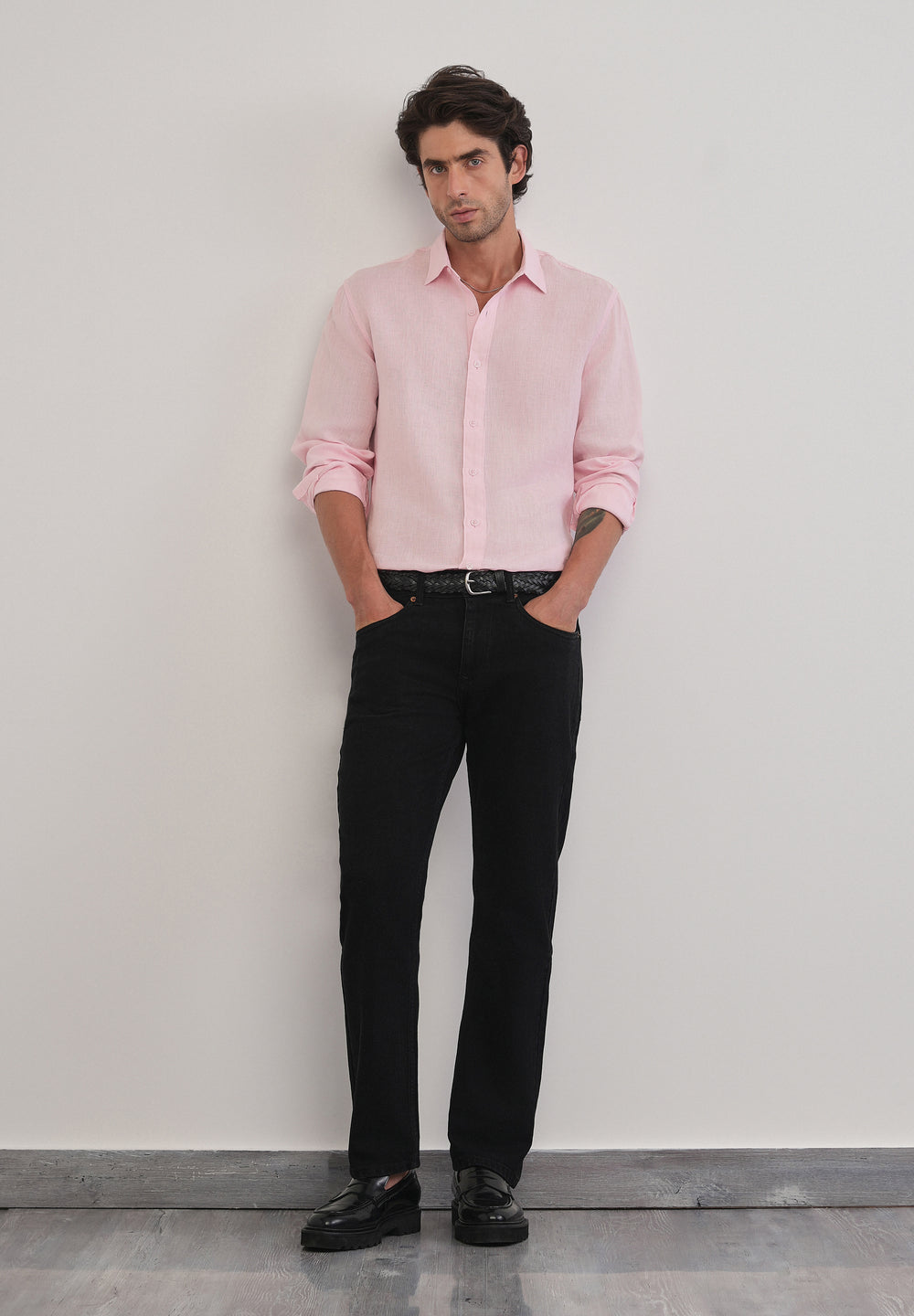 100% Pure Linen Pink Plain Shirt